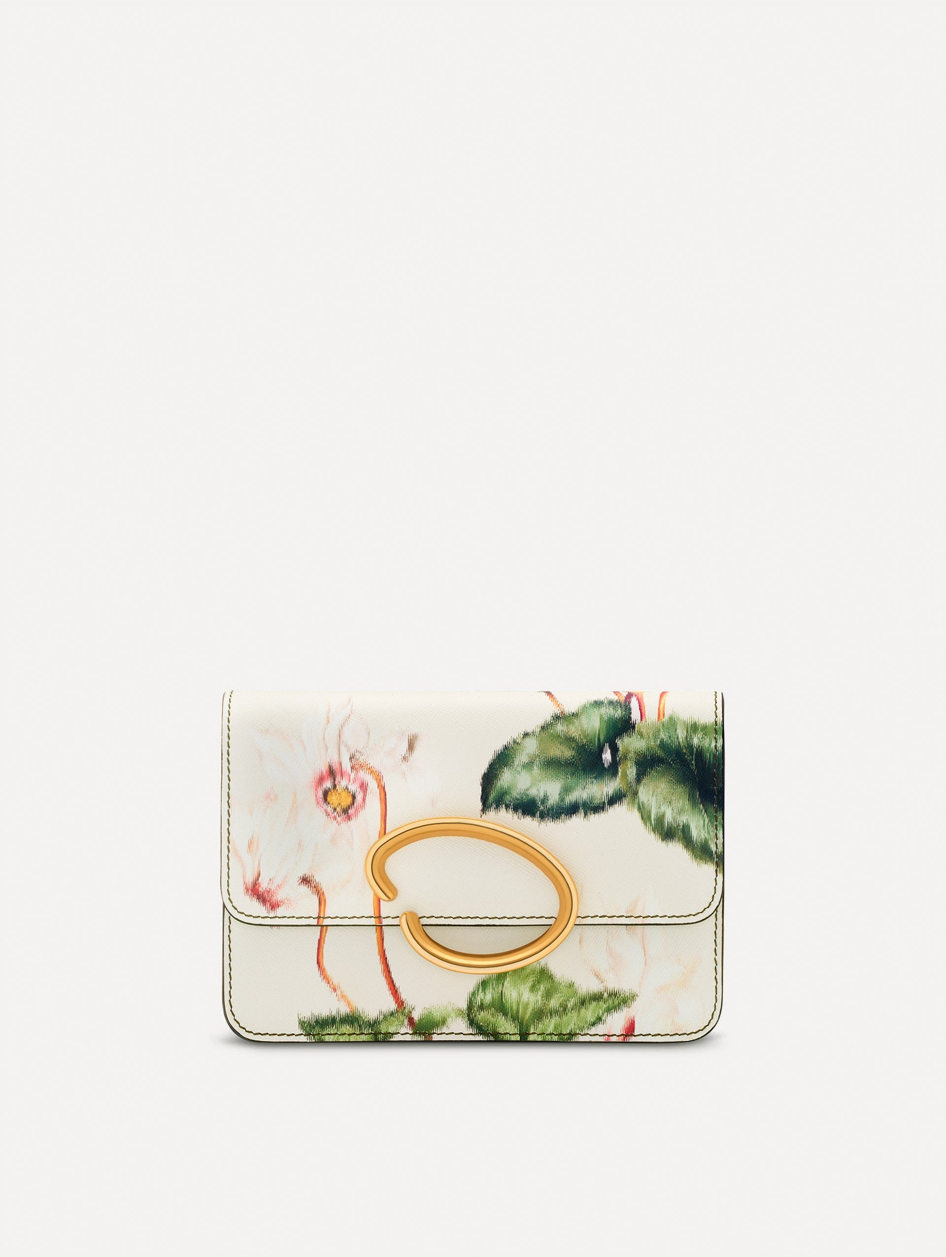 Cyclamen-Printed O Pochette Ivory / Oscar de la Renta
