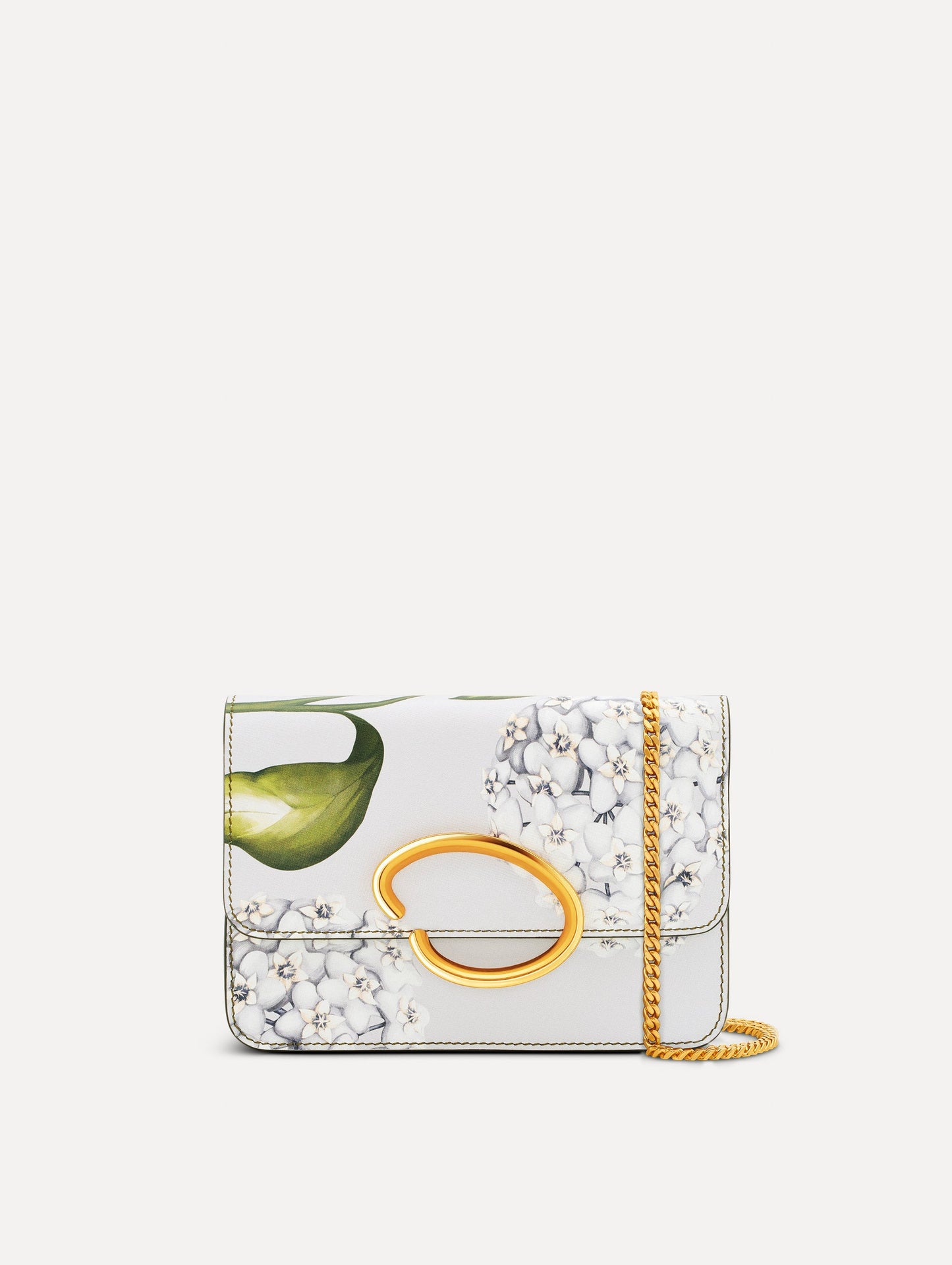 Porcelain Flower-Printed O Pochette Grey / Oscar de la Renta