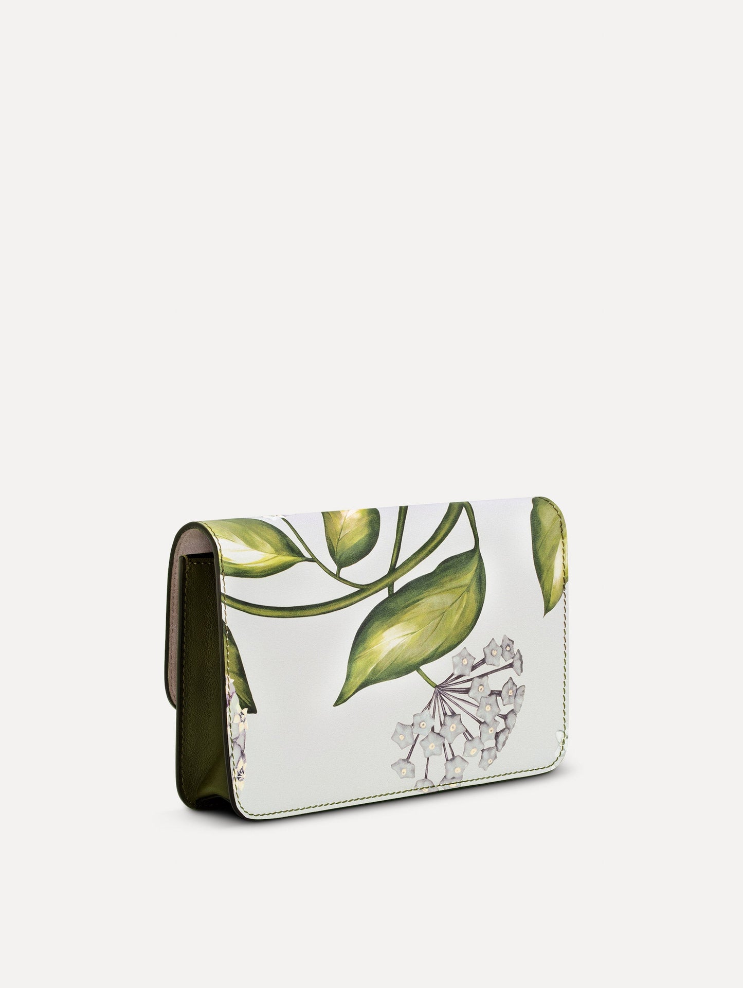 Porcelain Flower-Printed O Pochette Grey / Oscar de la Renta