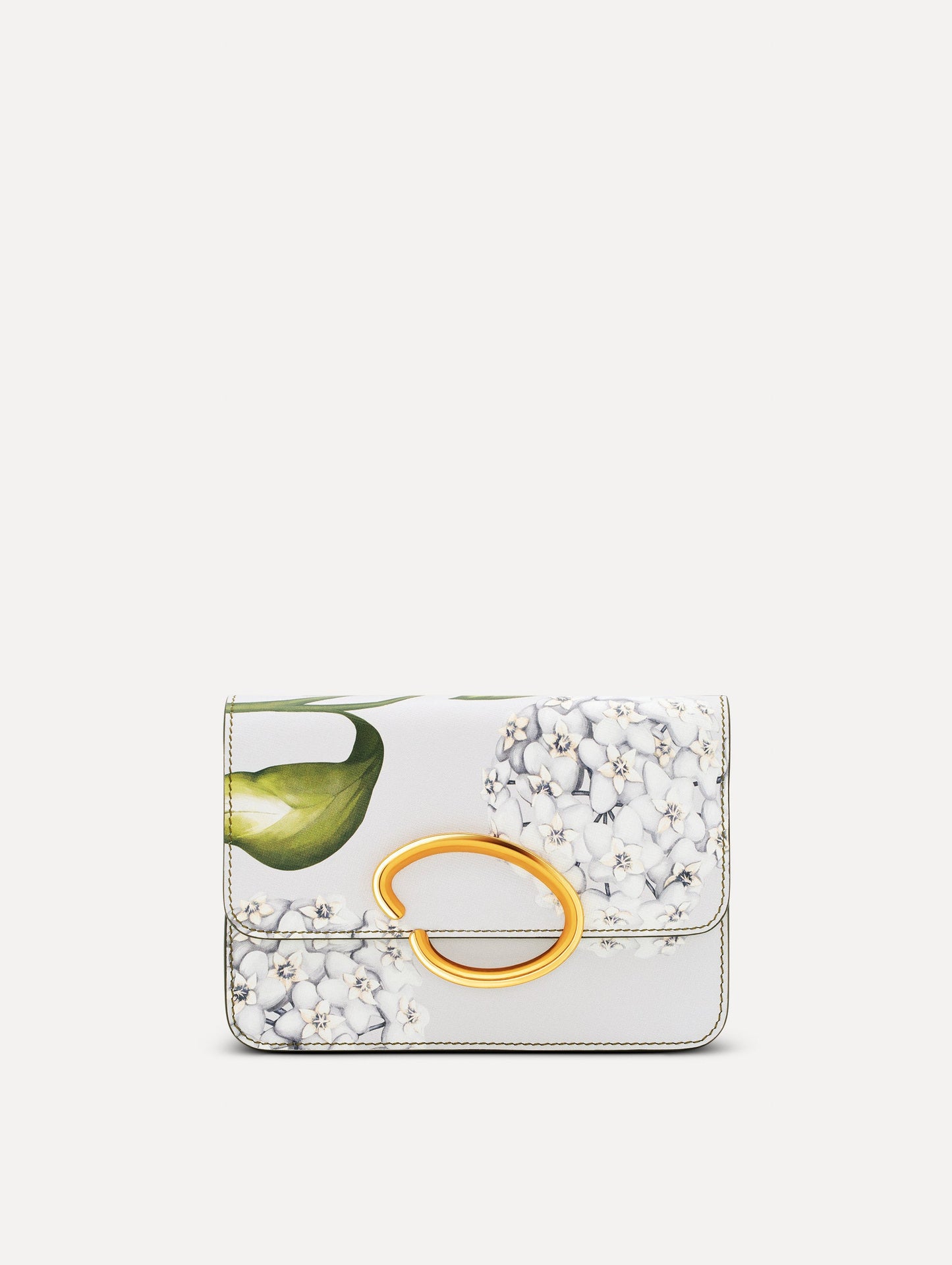 Porcelain Flower-Printed O Pochette Grey / Oscar de la Renta