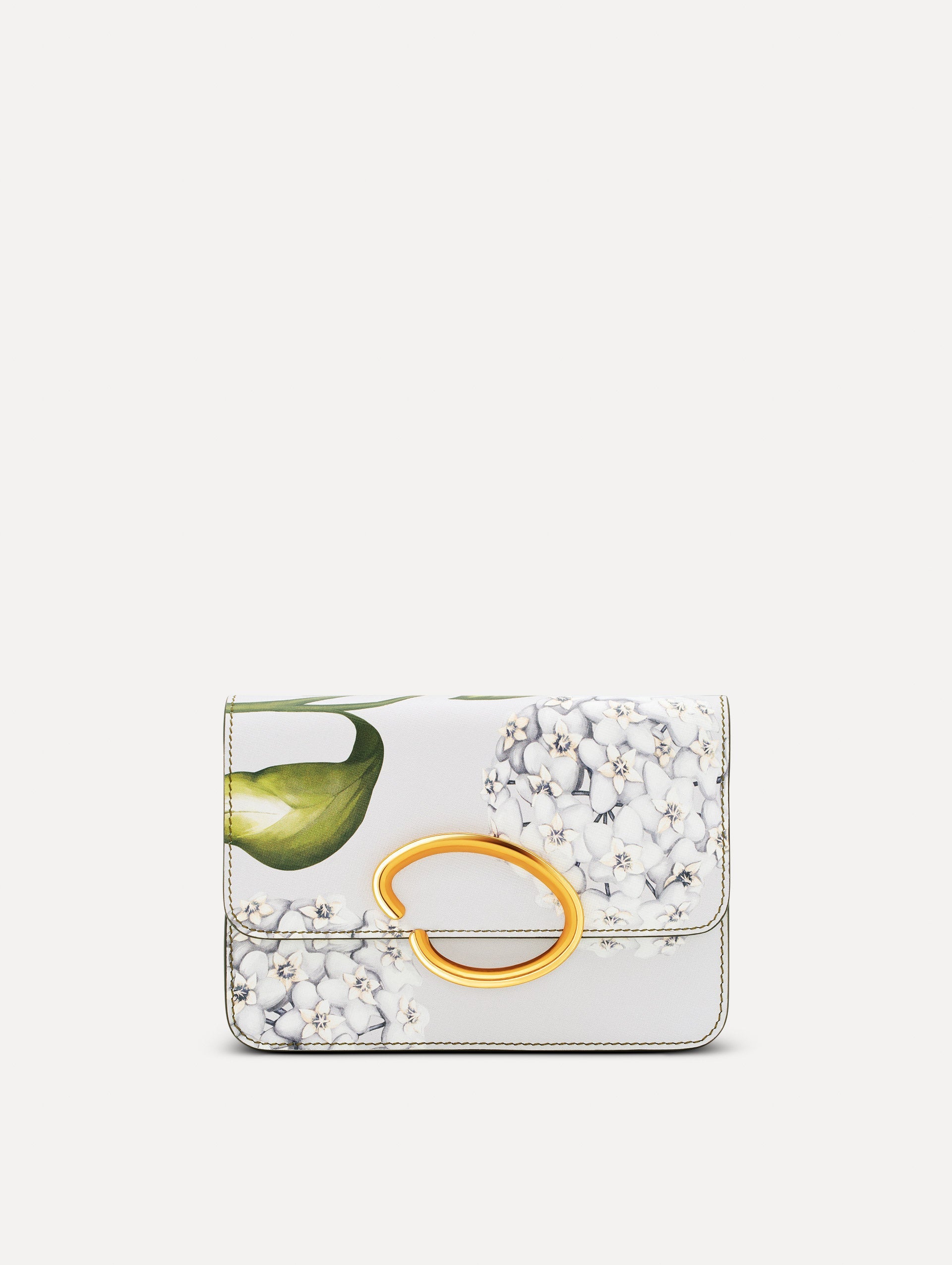 Porcelain Flower-Printed O Pochette Grey / Oscar de la Renta