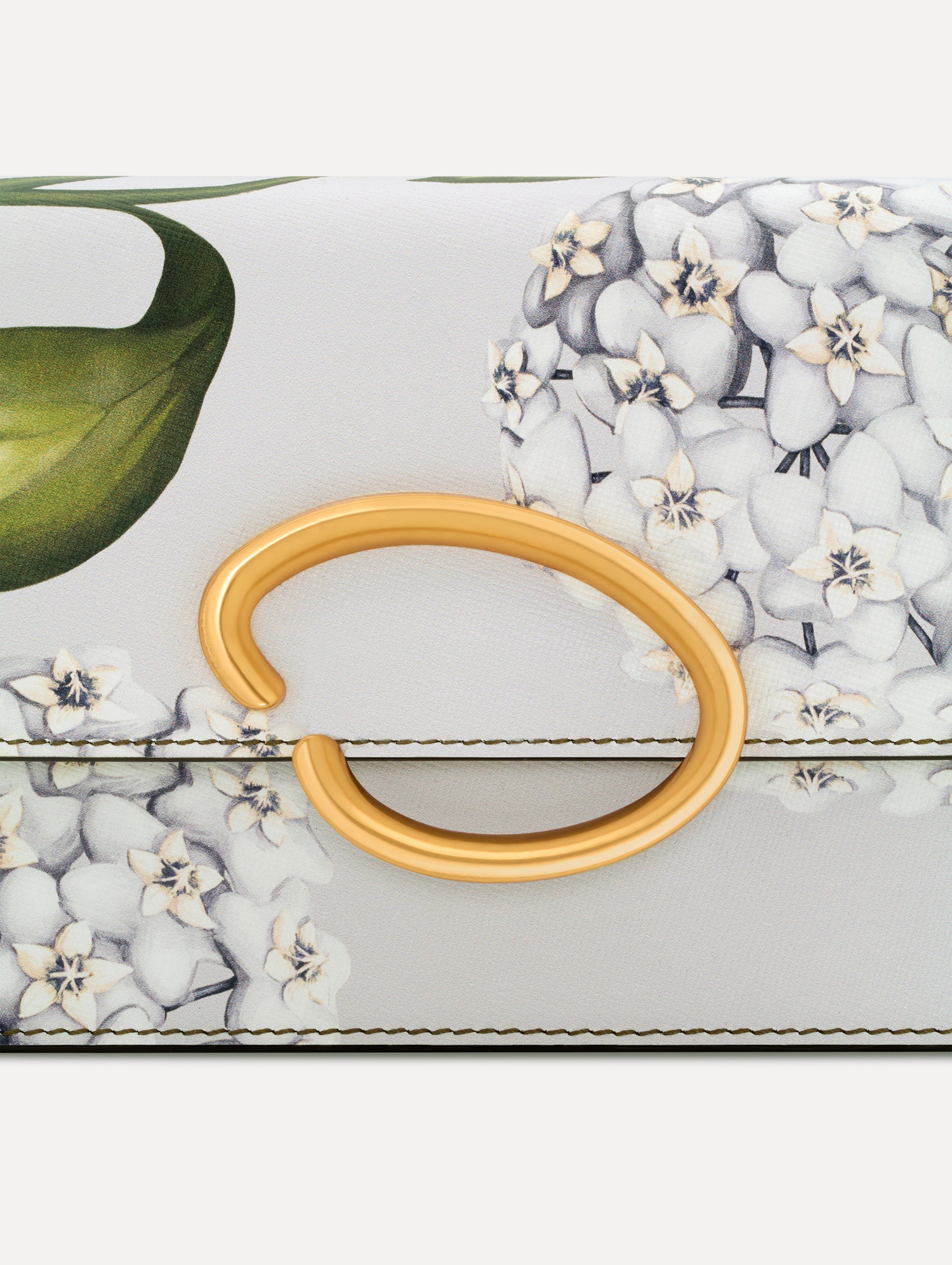 Porcelain Flower-Printed O Pochette Grey / Oscar de la Renta