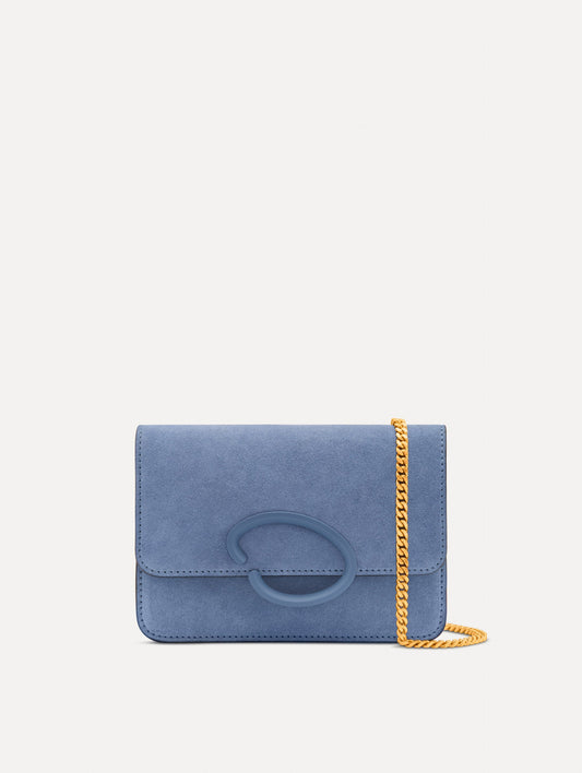 O Pochette in Suede Denim blue / Oscar de la Renta