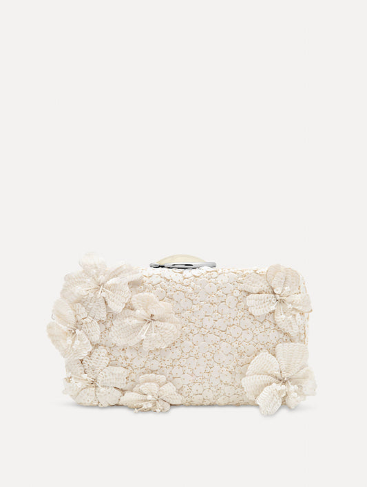Cherry Blossom Embroidered O Minaudière White / Oscar de la Renta