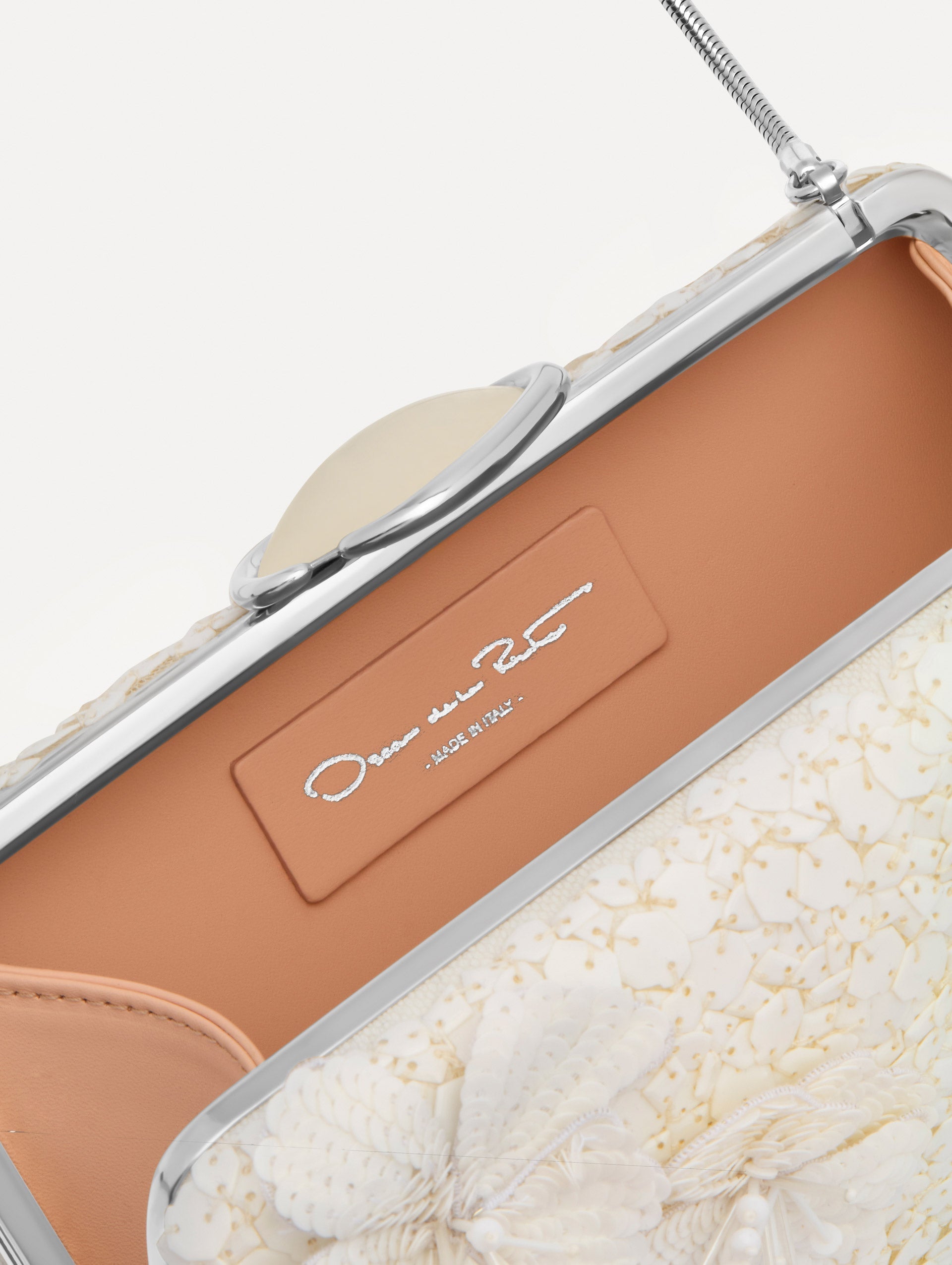 Cherry Blossom Embroidered O Minaudière White / Oscar de la Renta