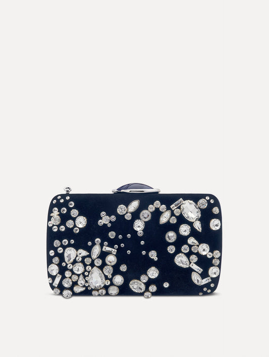 Crystal Cluster Embroidered Minaudière Navy / Oscar de la Renta