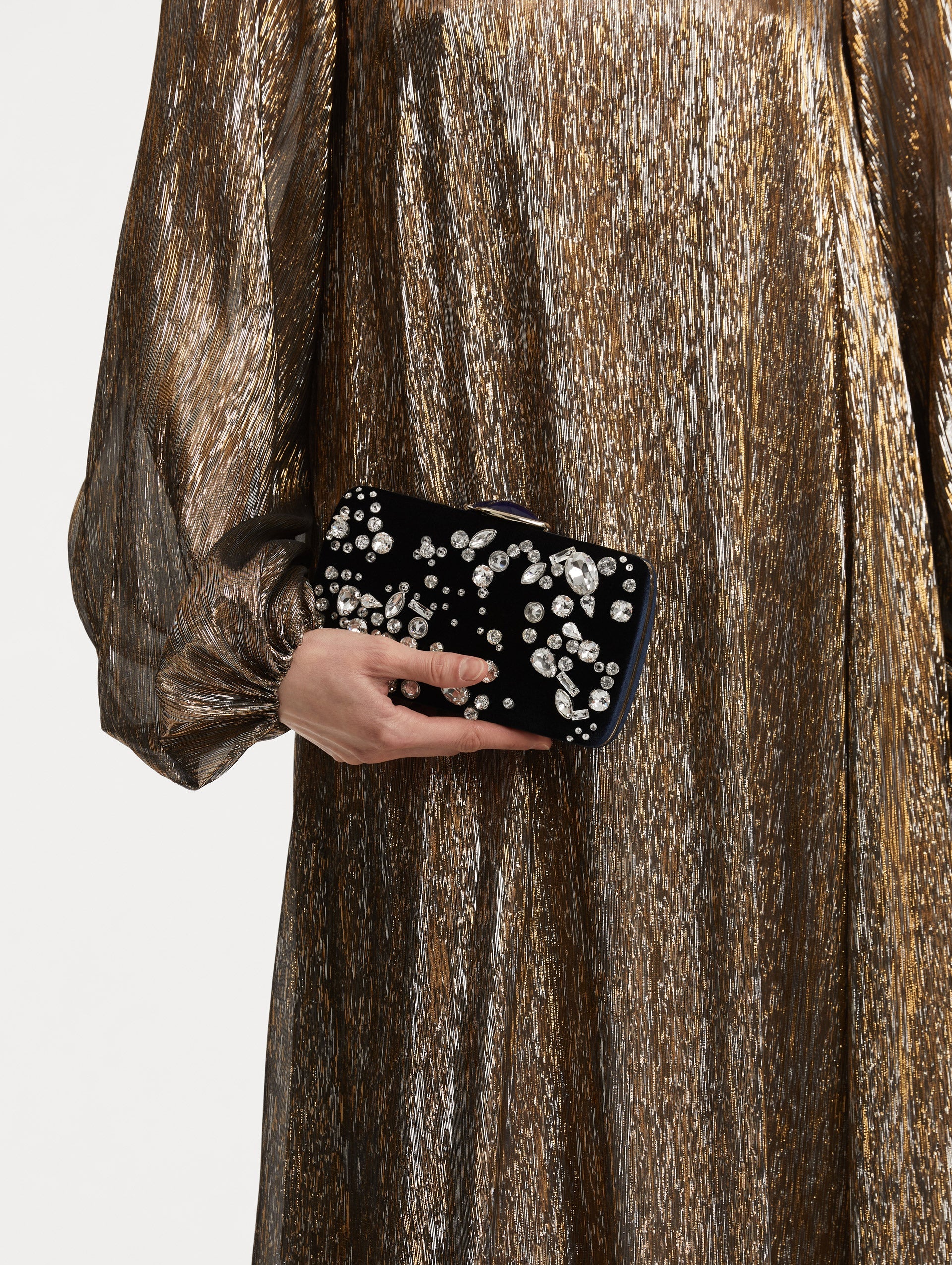 Crystal Cluster Embroidered Minaudière Navy / Oscar de la Renta