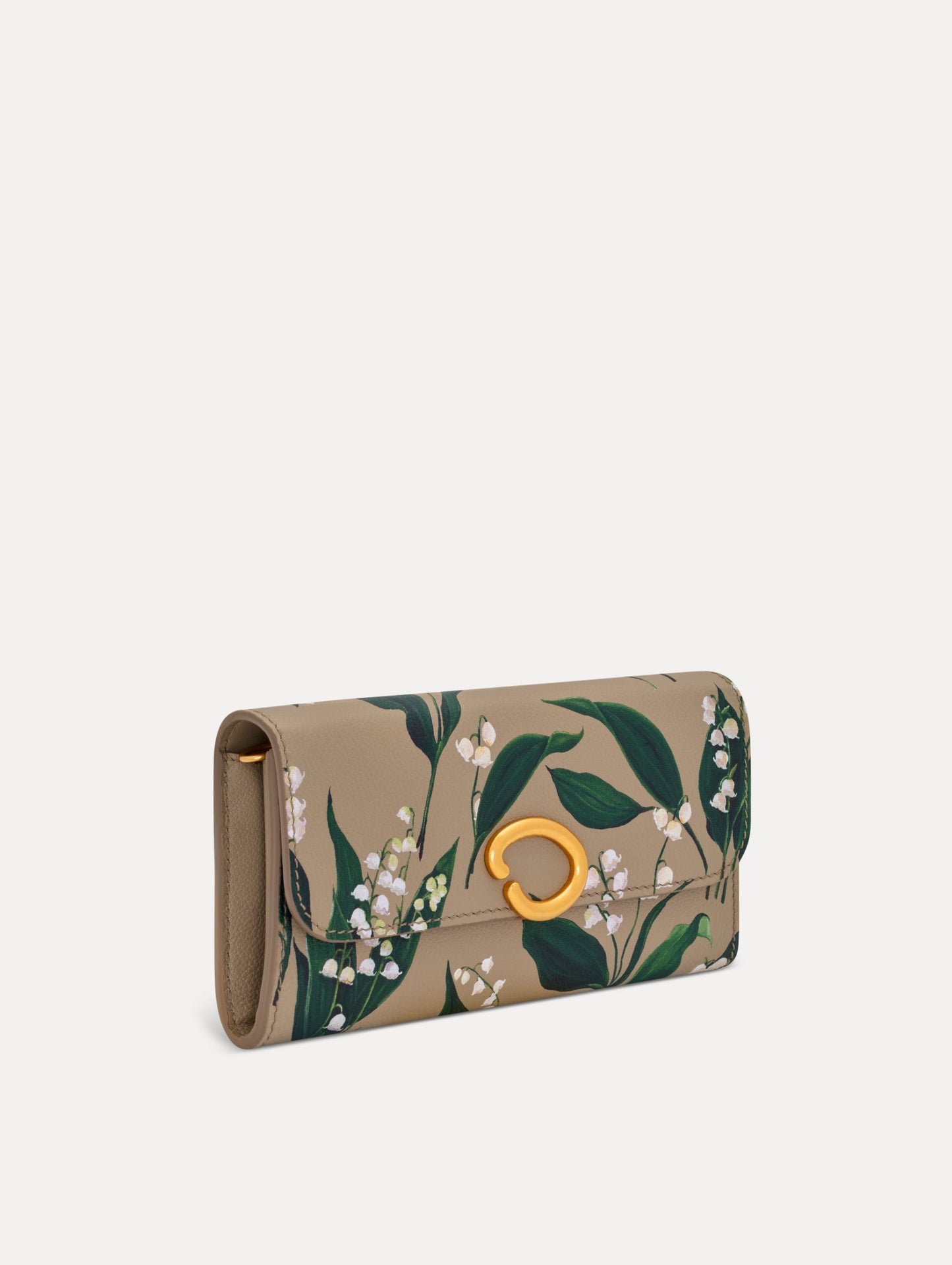 Lily of the Valley-Printed Continental Wallet Sand / Oscar de la Renta