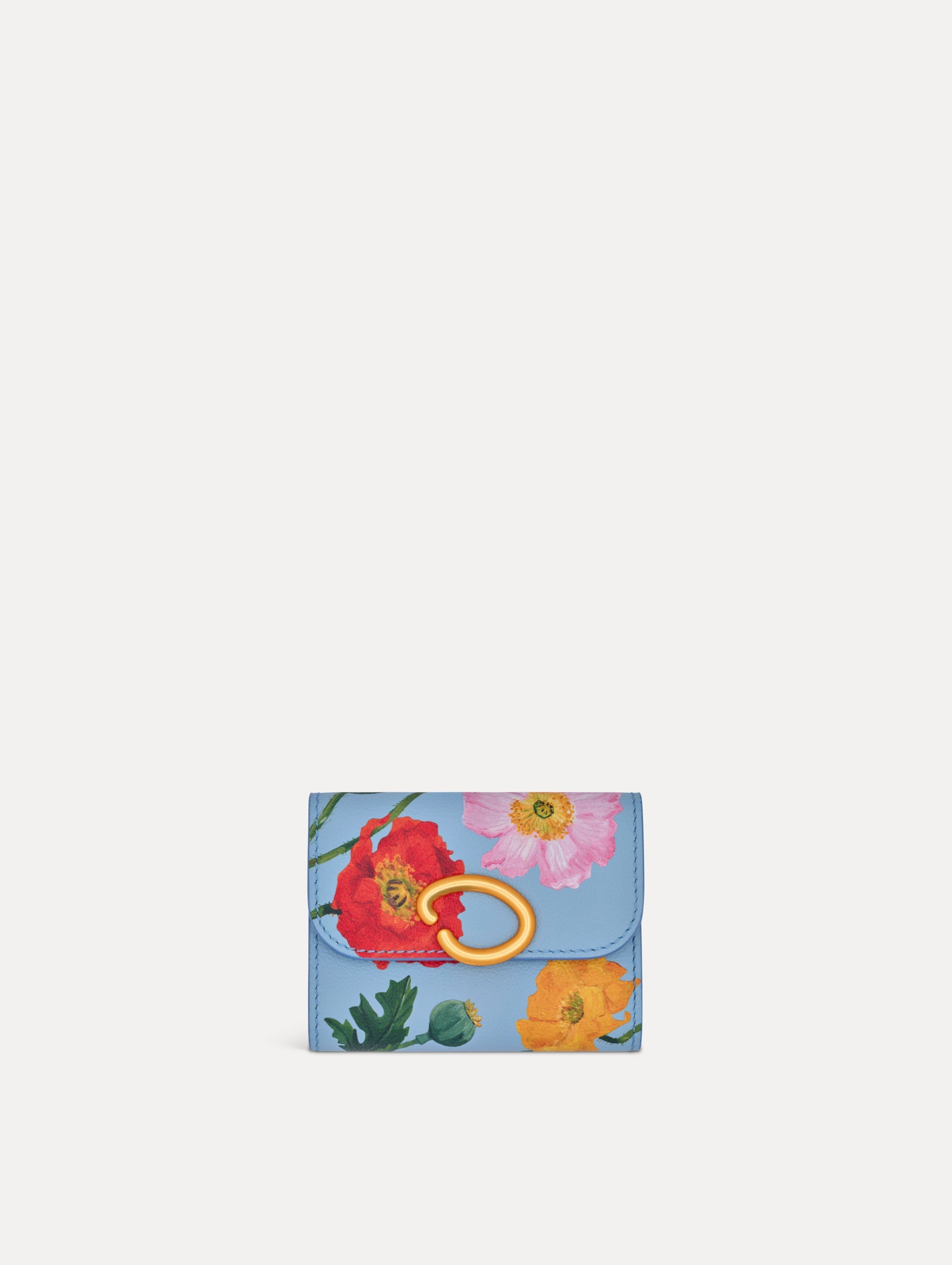 Poppy-Printed Tri-Fold Wallet Blue bell / Oscar de la Renta