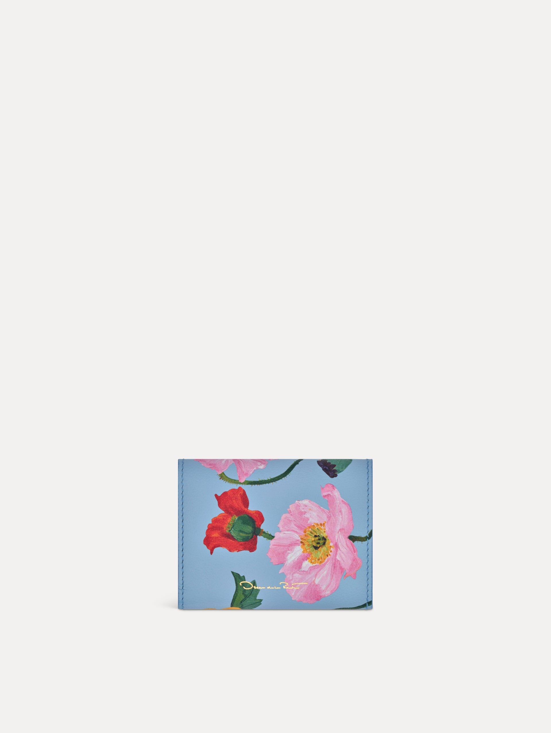 Poppy-Printed Tri-Fold Wallet Blue bell / Oscar de la Renta