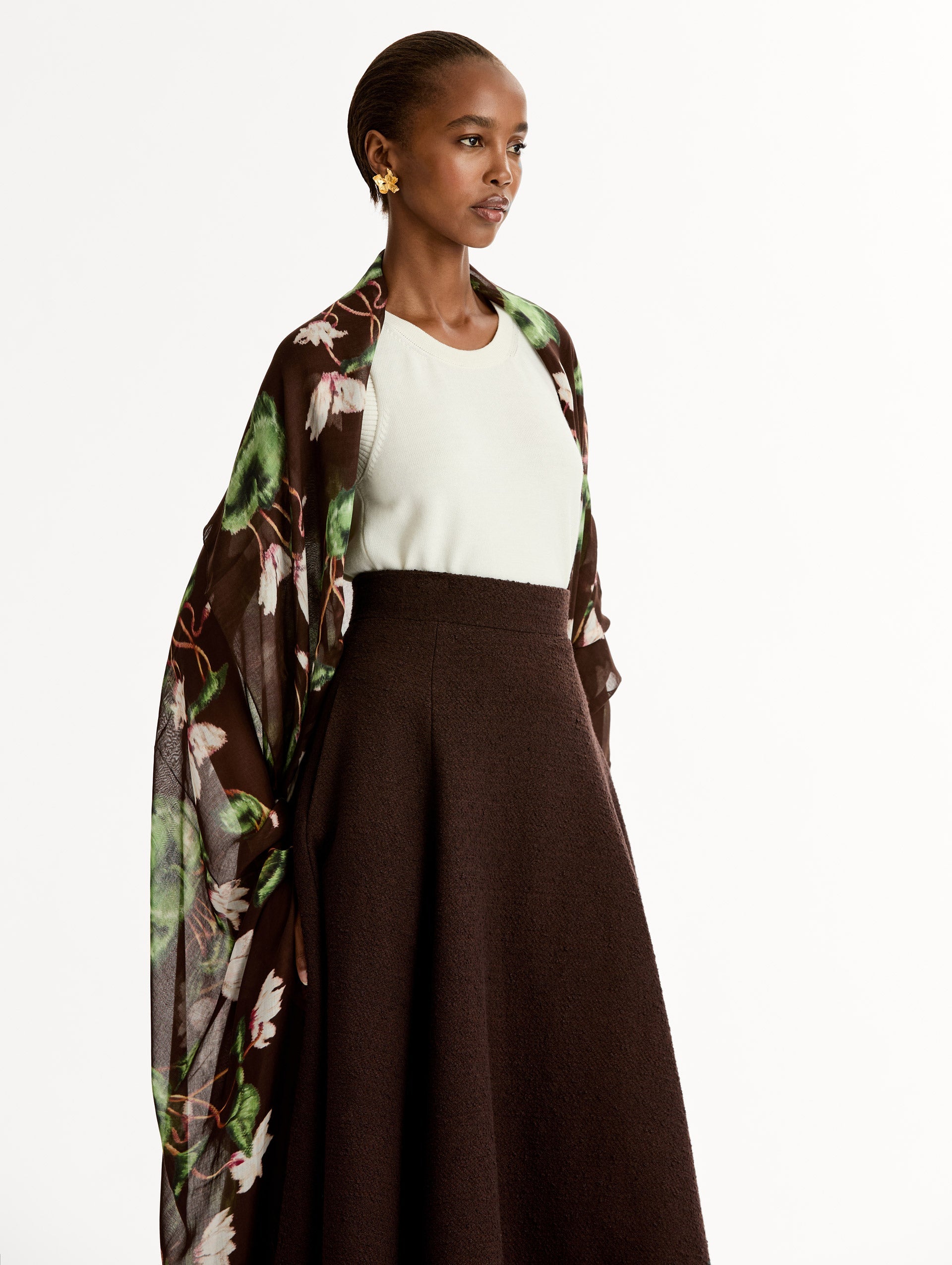 Chiné Cyclamen Modal Cashmere Scarf White/mahogany / Oscar de la Renta