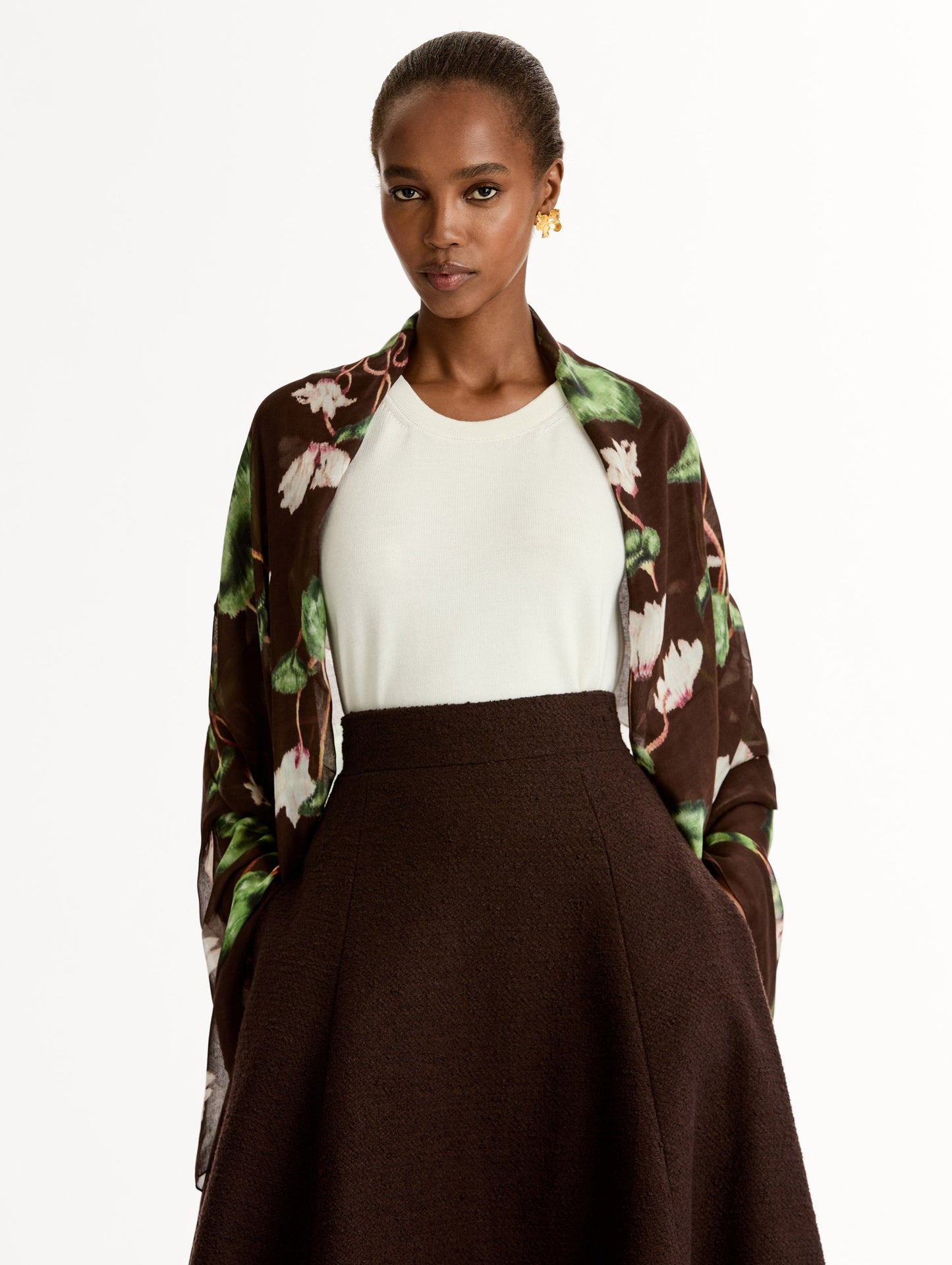 Chiné Cyclamen Modal Cashmere Scarf White/mahogany / Oscar de la Renta