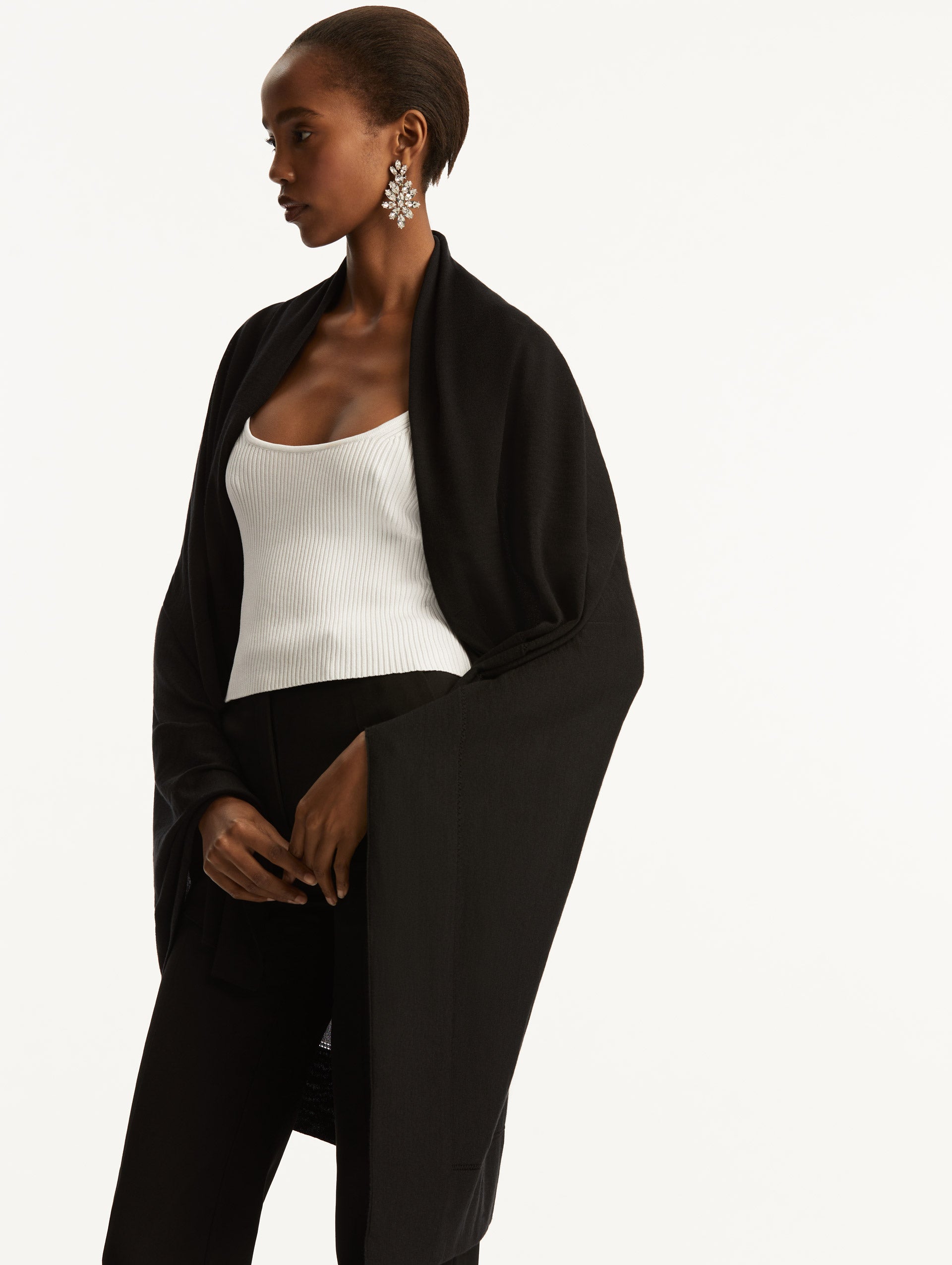 Wool-Blend Shawl Black / Oscar de la Renta