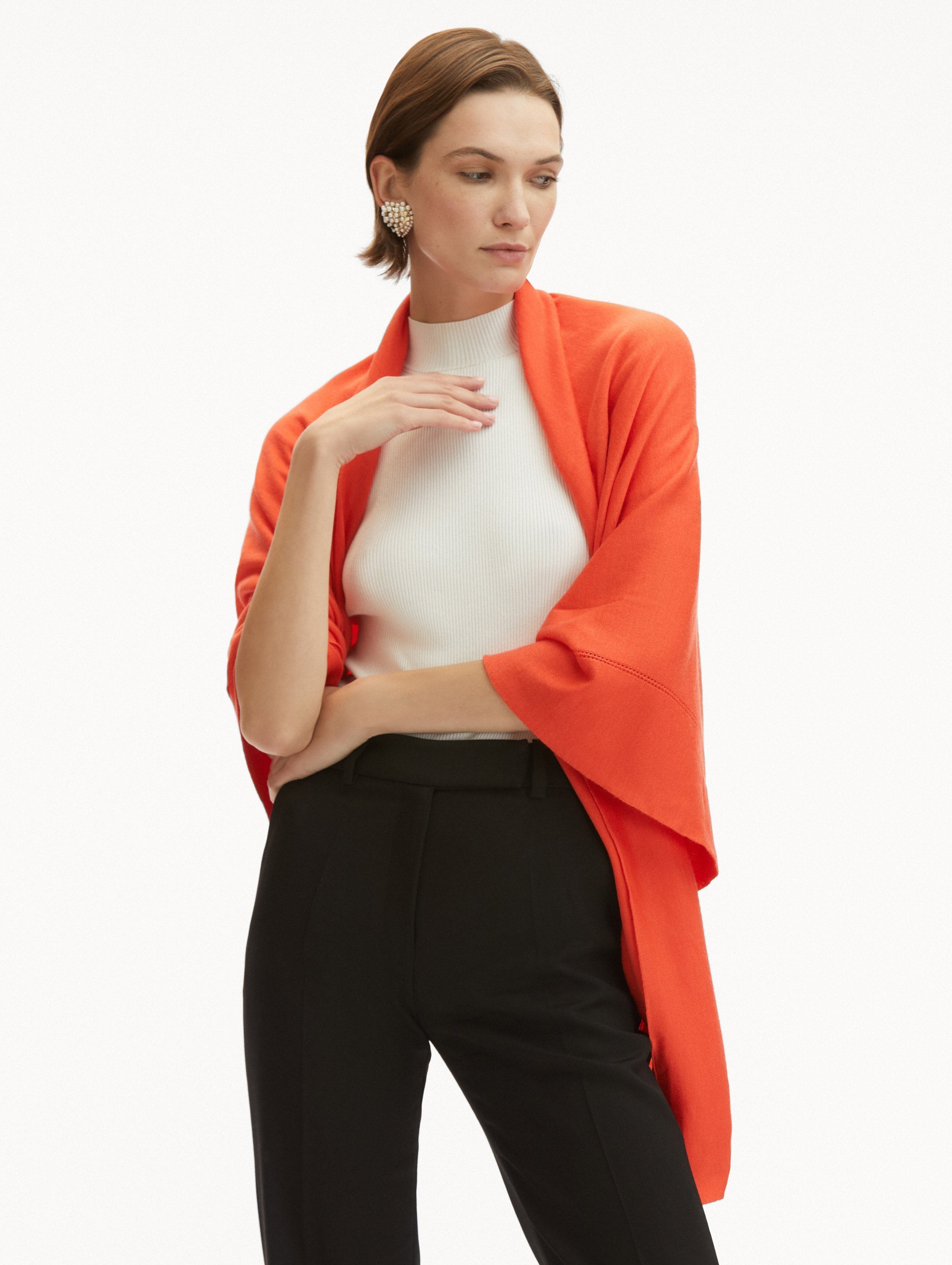 Wool-Blend Shawl Orange / Oscar de la Renta