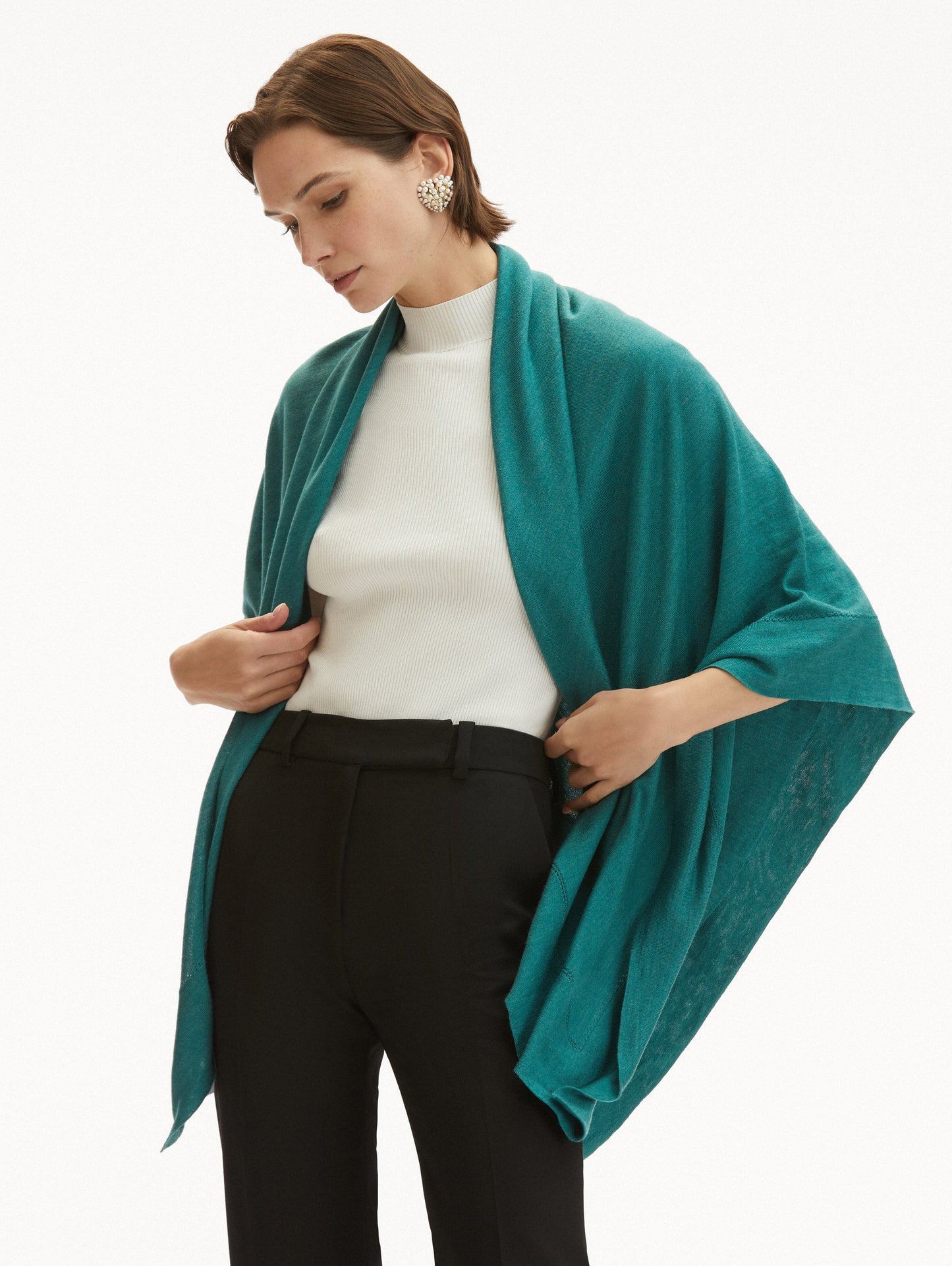 Wool-Blend Shawl Teal / Oscar de la Renta