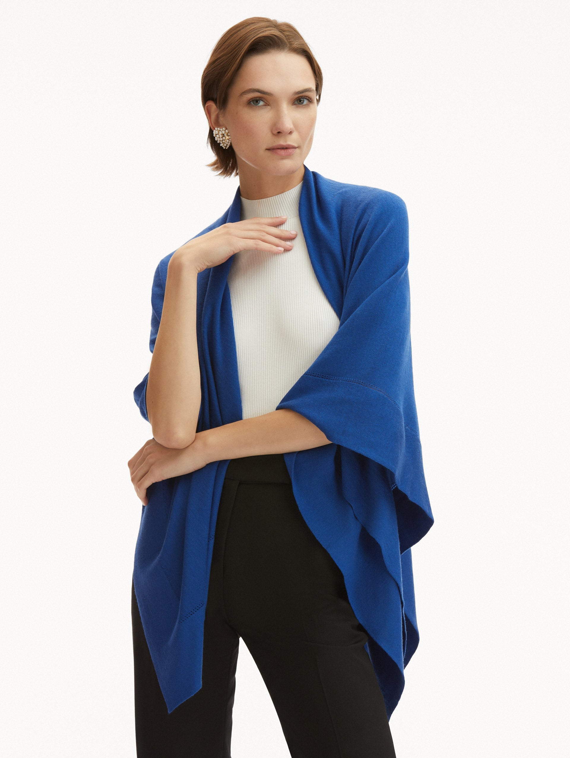 Wool-Blend Shawl Cobalt / Oscar de la Renta