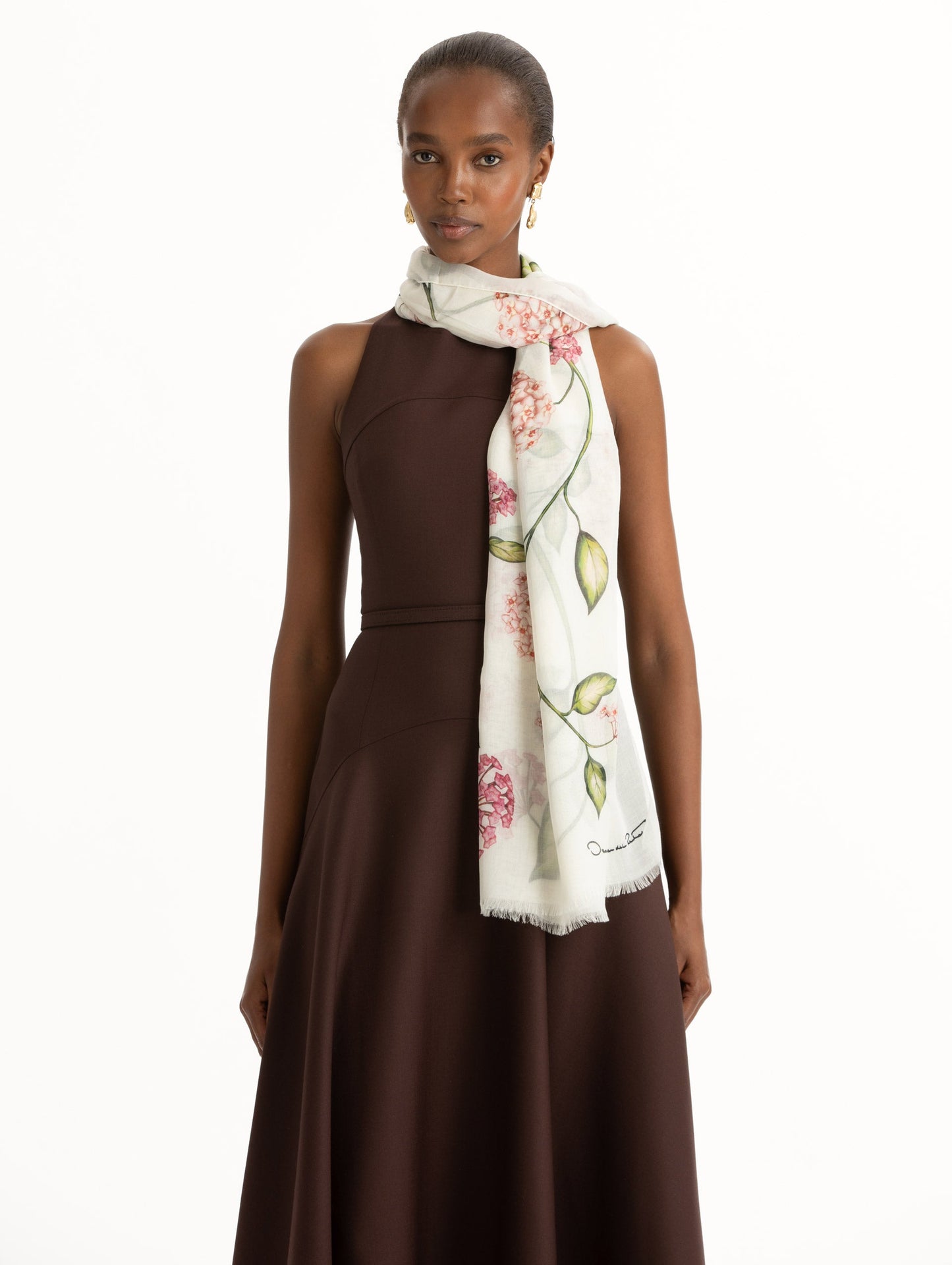 Porcelain Flower Modal Cashmere Scarf Pink/white / Oscar de la Renta
