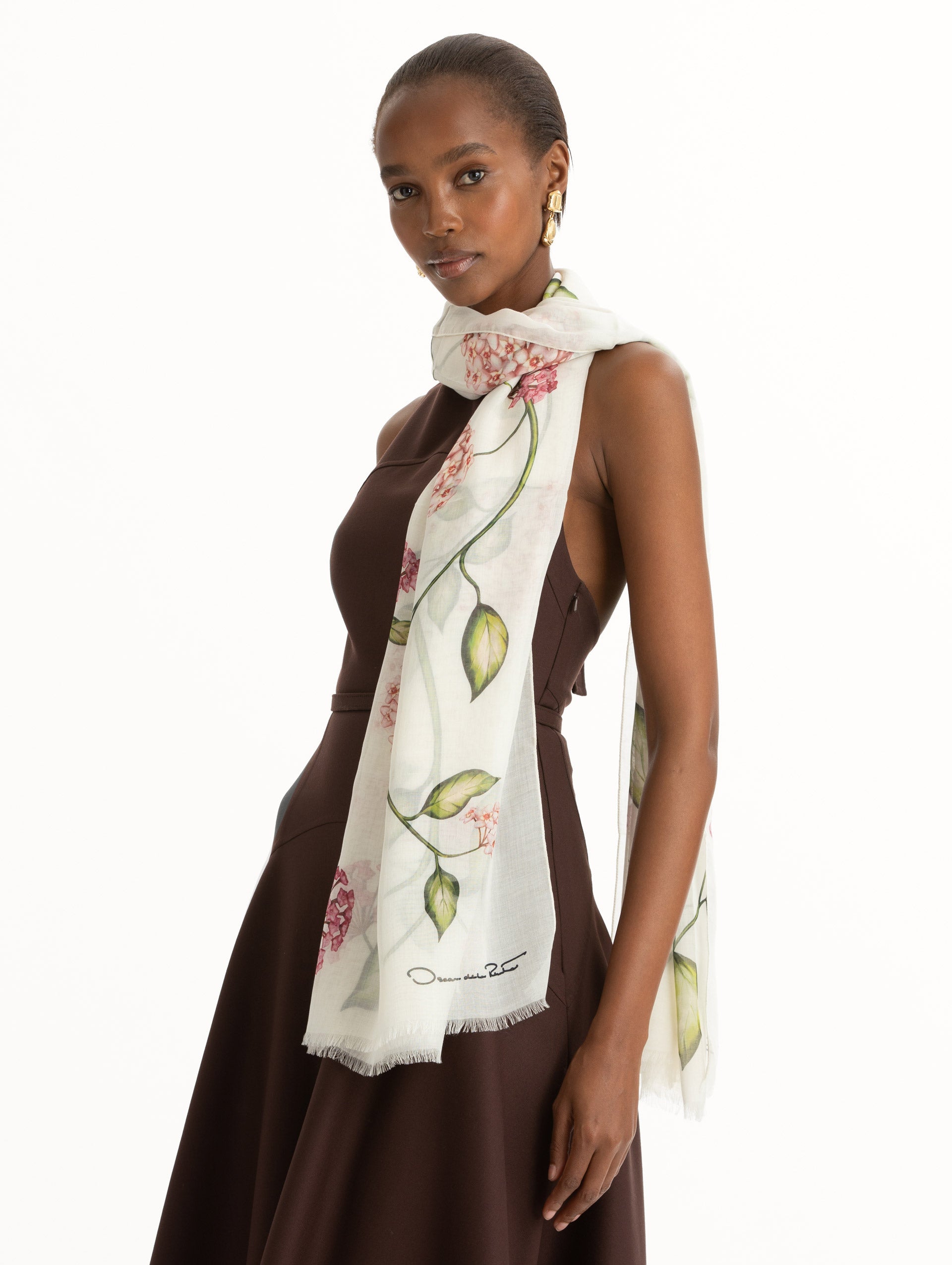 Porcelain Flower Modal Cashmere Scarf Pink/white / Oscar de la Renta