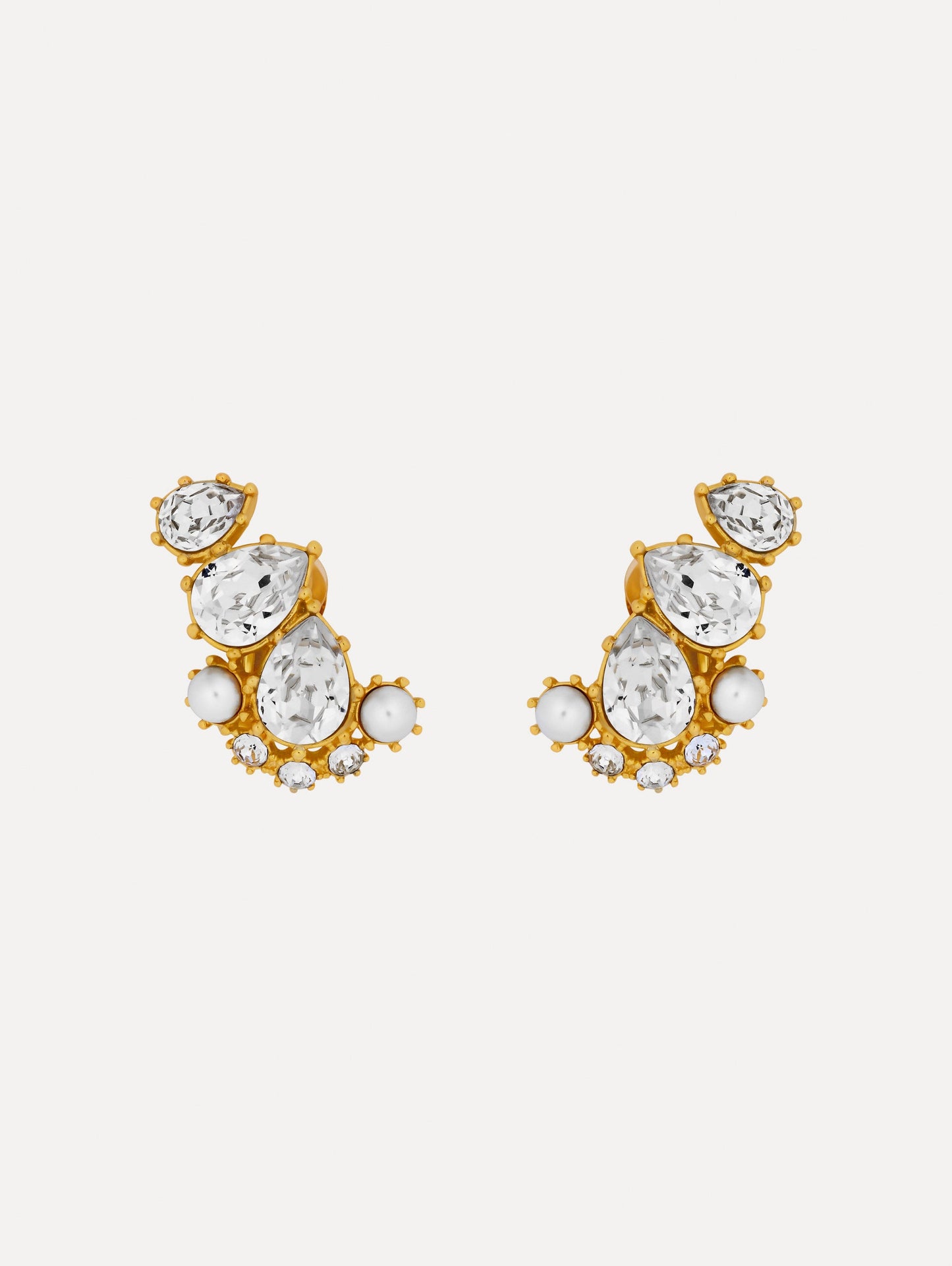 Faceted Crystal Cuff Clip-On Earrings Pearl / Oscar de la Renta