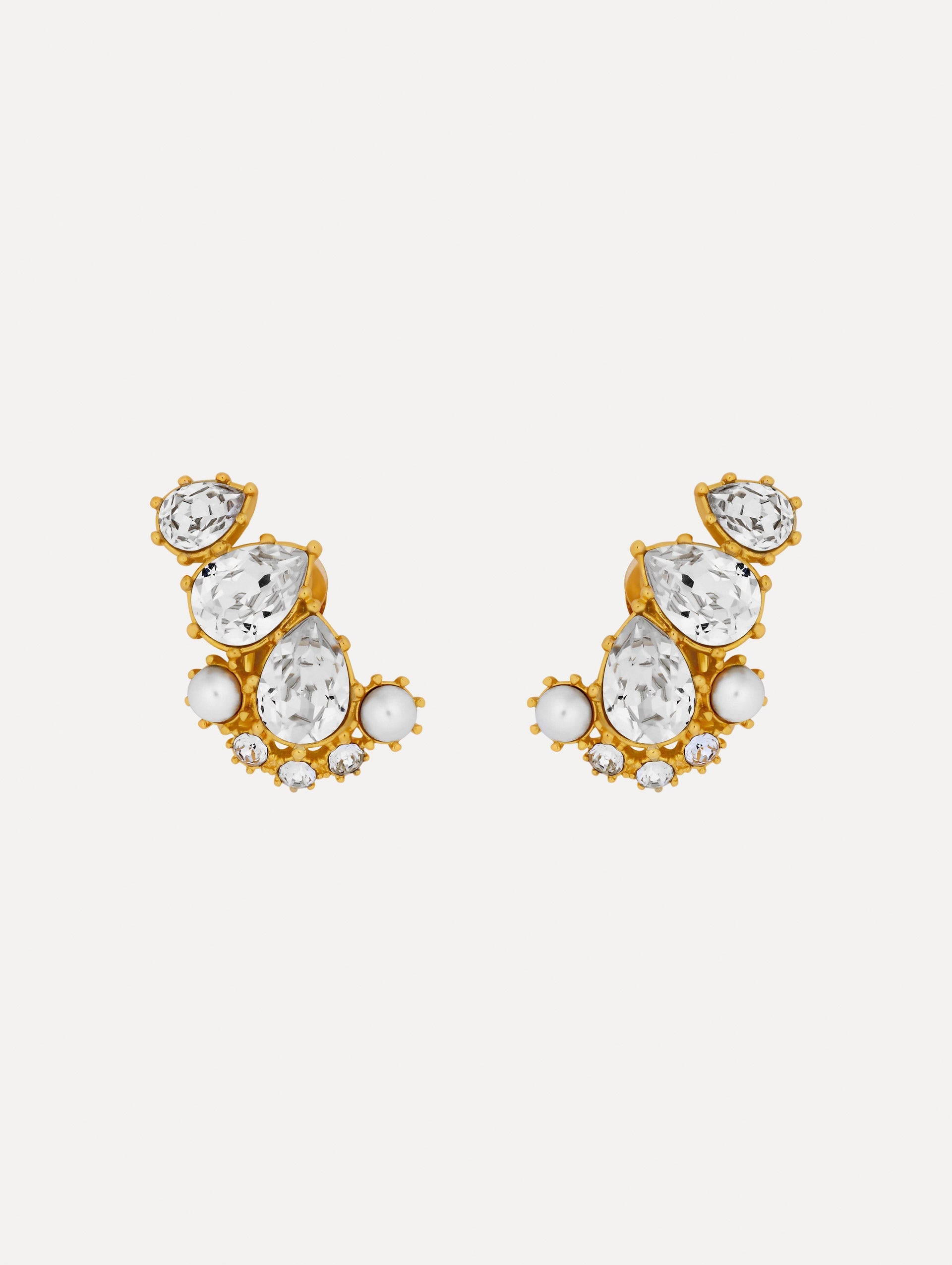 Faceted Crystal Cuff Clip-On Earrings Pearl / Oscar de la Renta