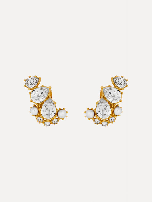 Faceted Crystal Cuff Clip-On Earrings Pearl / Oscar de la Renta