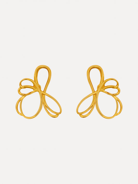 Threaded Flower Asymmetrical Clip-On Earrings Gold / Oscar de la Renta