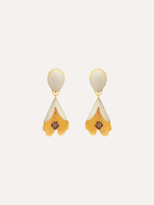 Enamel Bellflower Clip-On Earrings Ivory / Oscar de la Renta