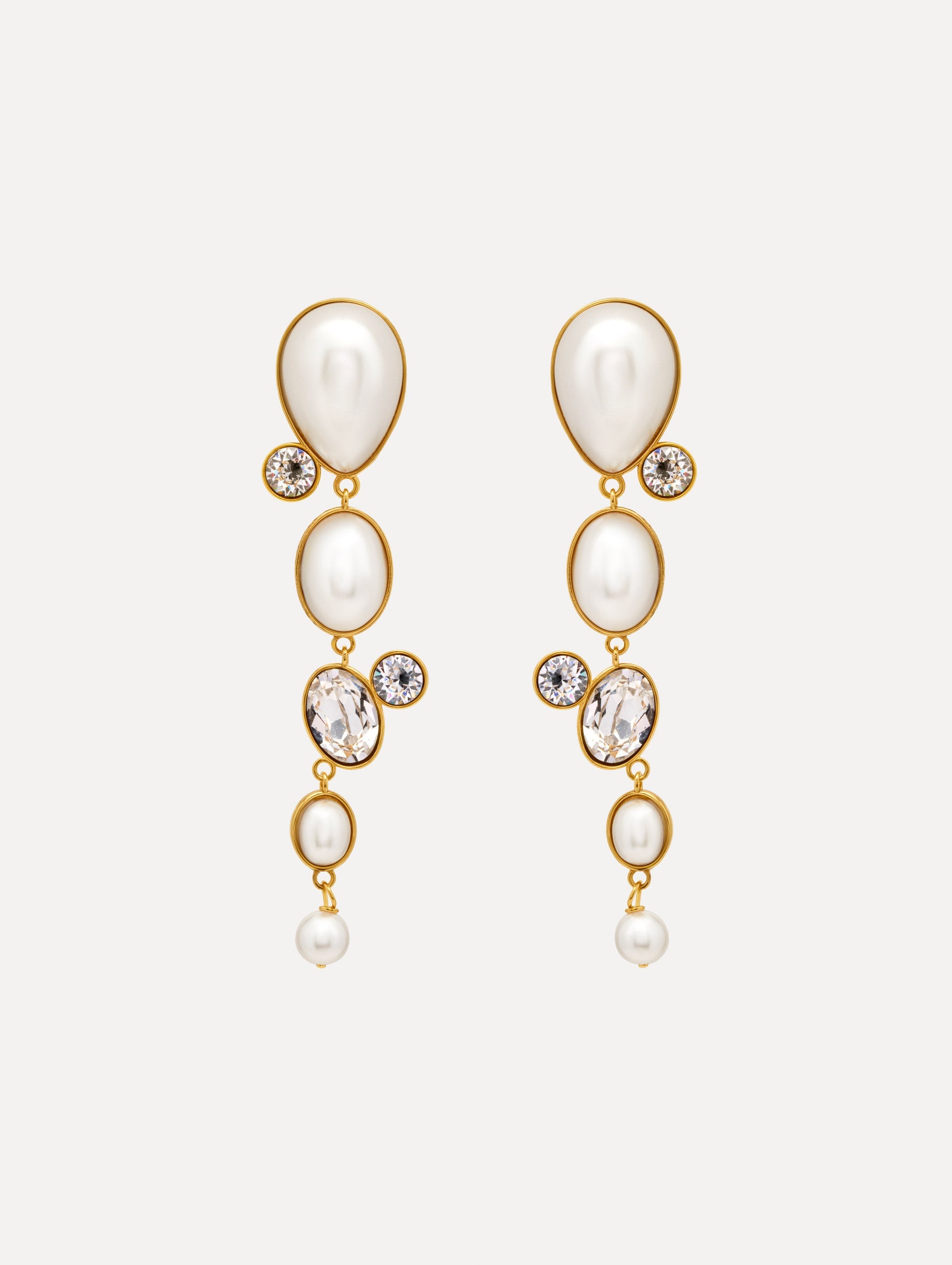 Pearls & Rhinestones Drop Clip-On Earrings Pearl / Oscar de la Renta