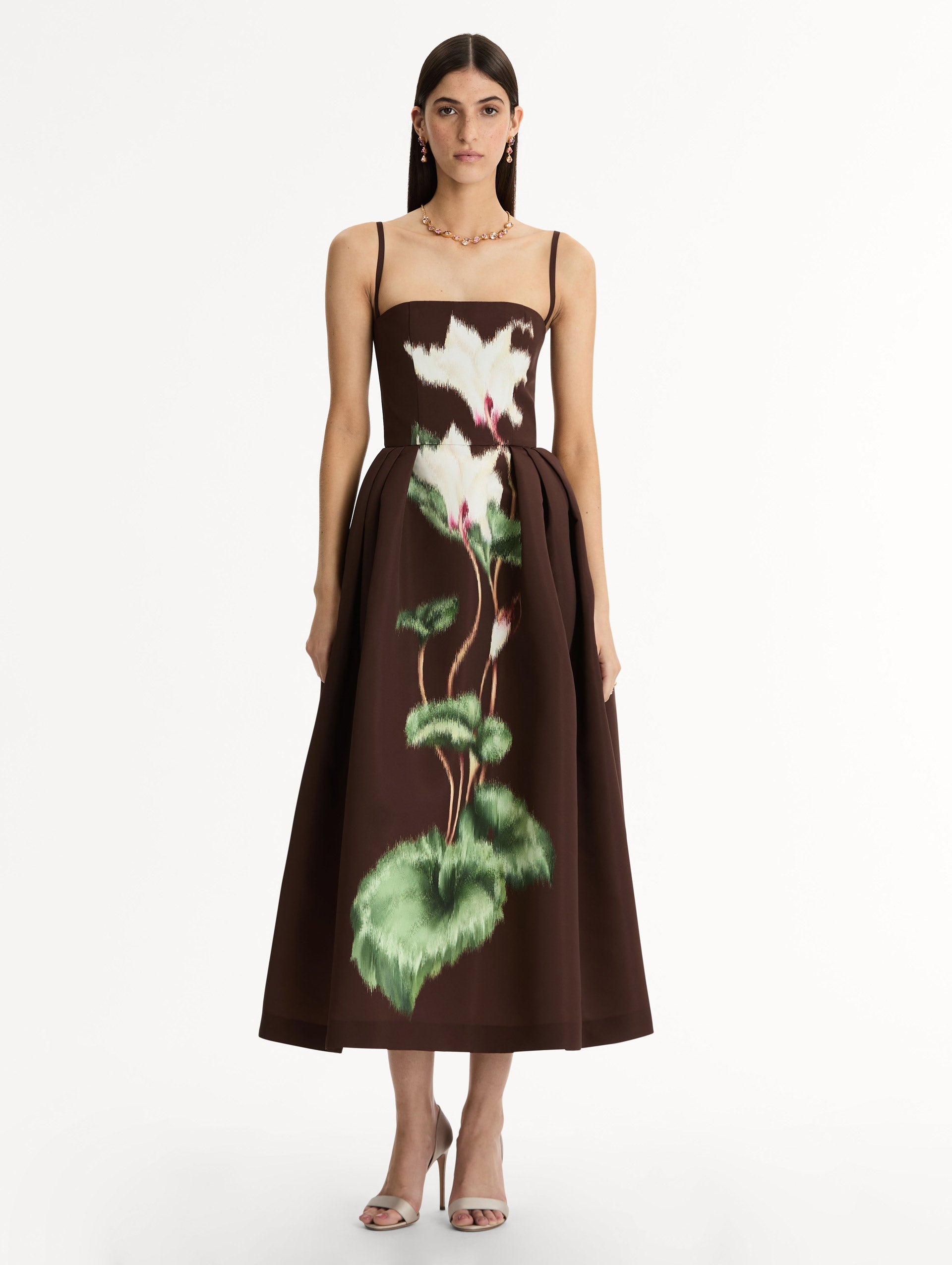 Chiné Cyclamen Faille Cocktail Dress White/mahogany / Oscar de la Renta