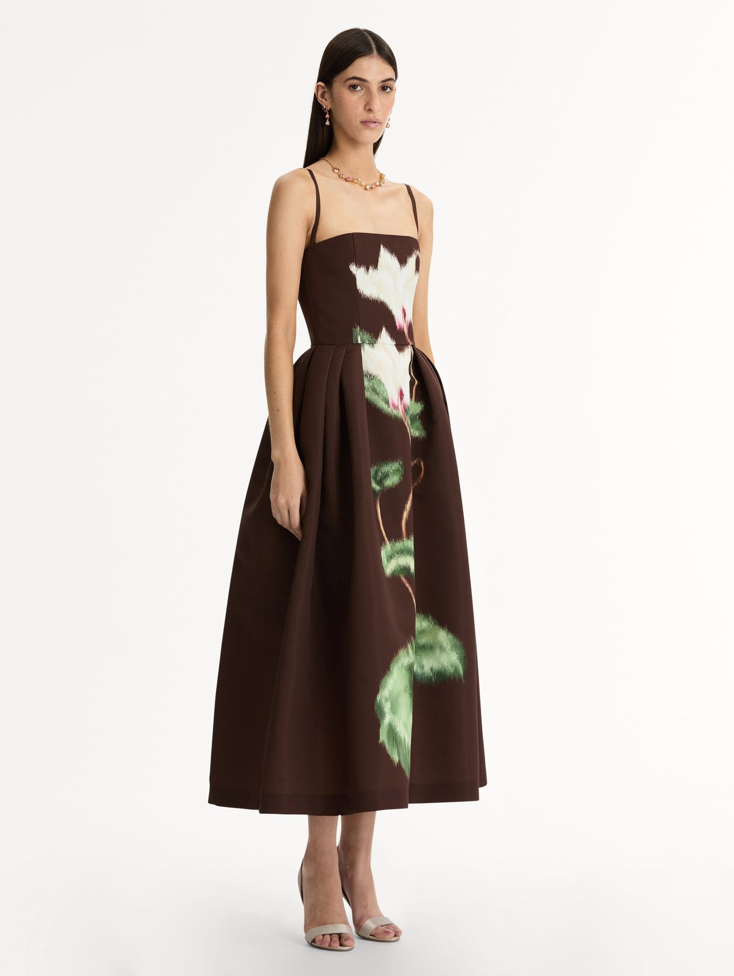 Chiné Cyclamen Faille Cocktail Dress White/mahogany / Oscar de la Renta