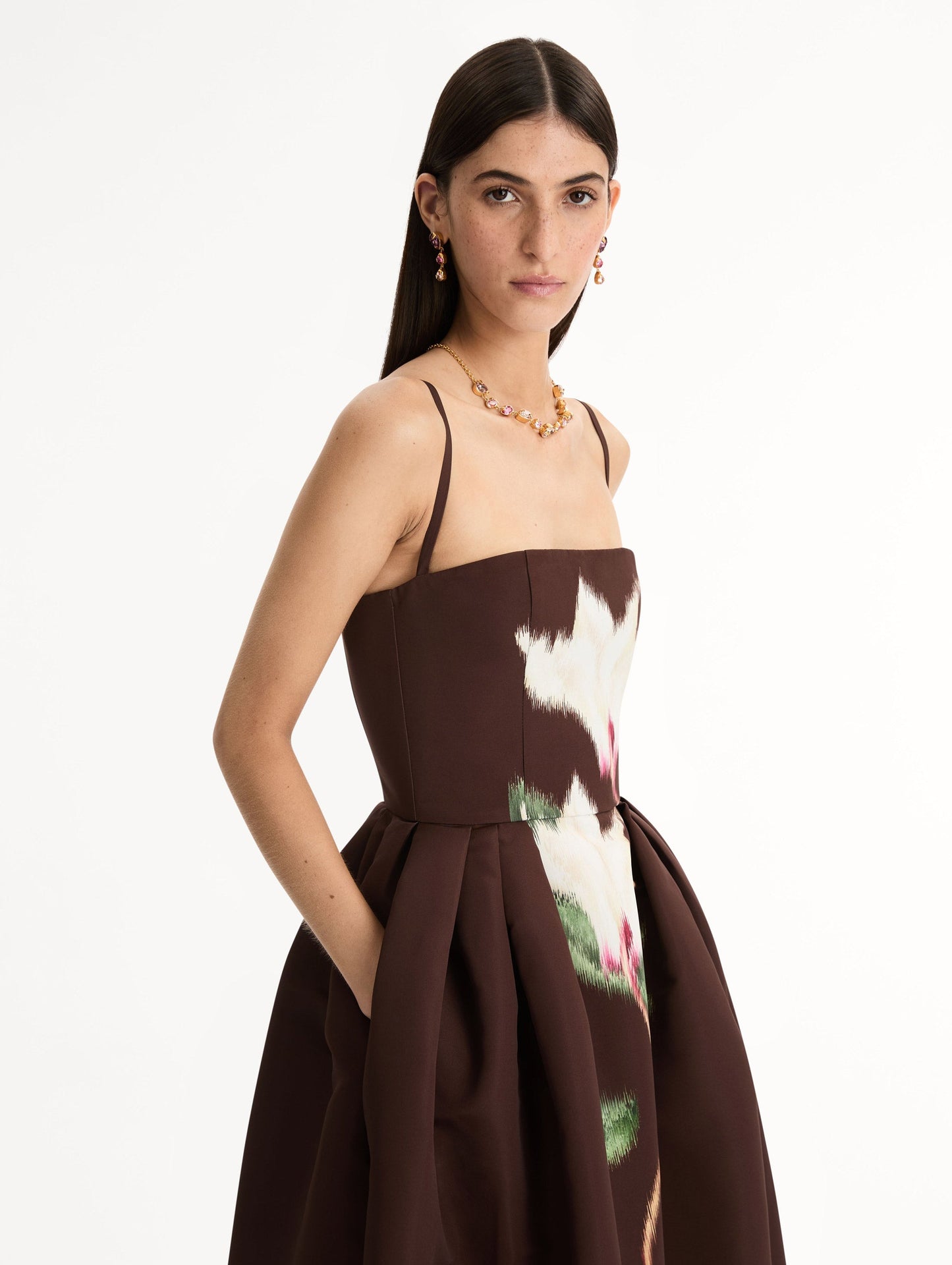 Chiné Cyclamen Faille Cocktail Dress White/mahogany / Oscar de la Renta