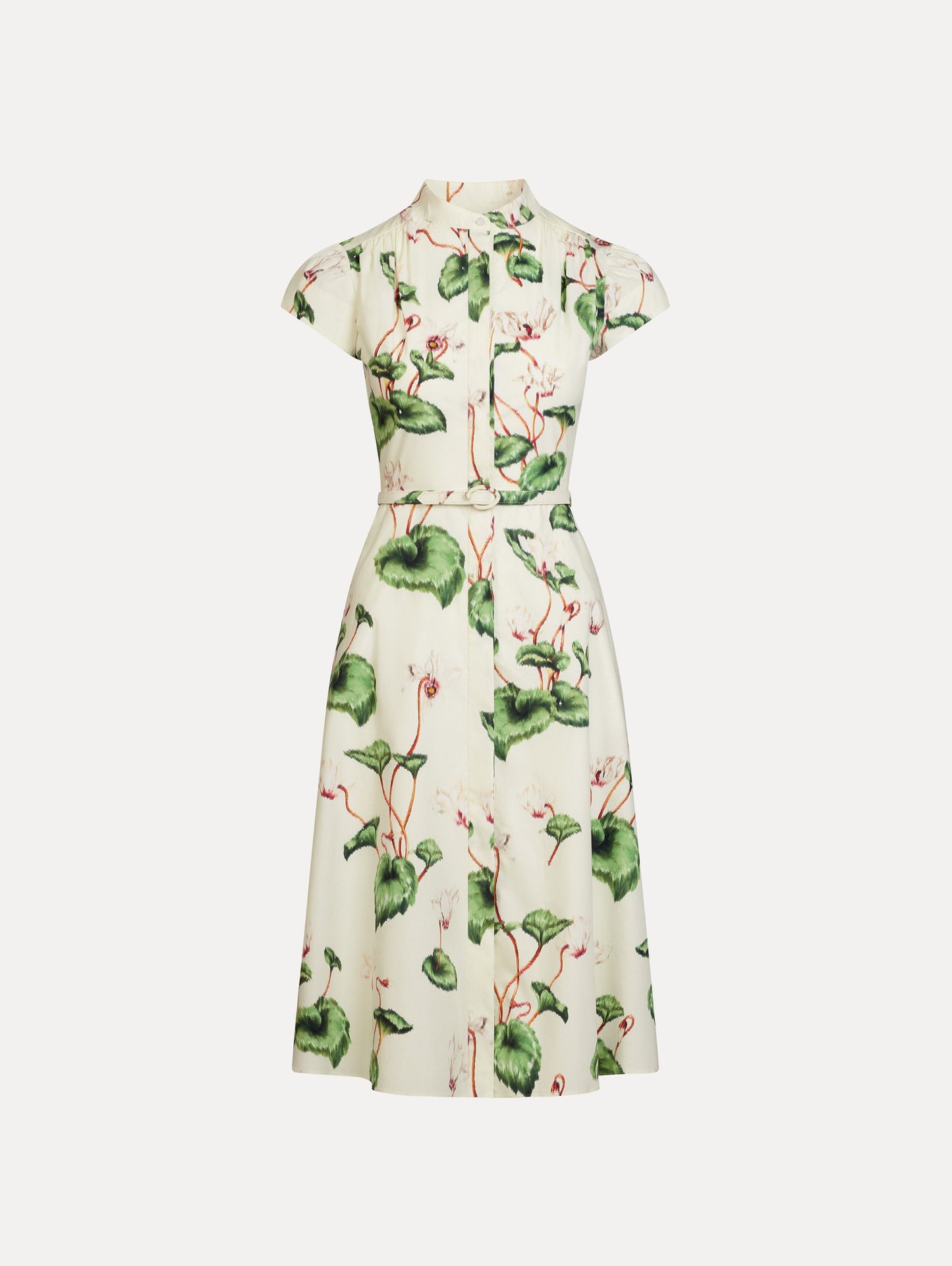 Chiné Cyclamen Cotton Poplin Cap Sleeve Dress White/ivory / Oscar de la Renta