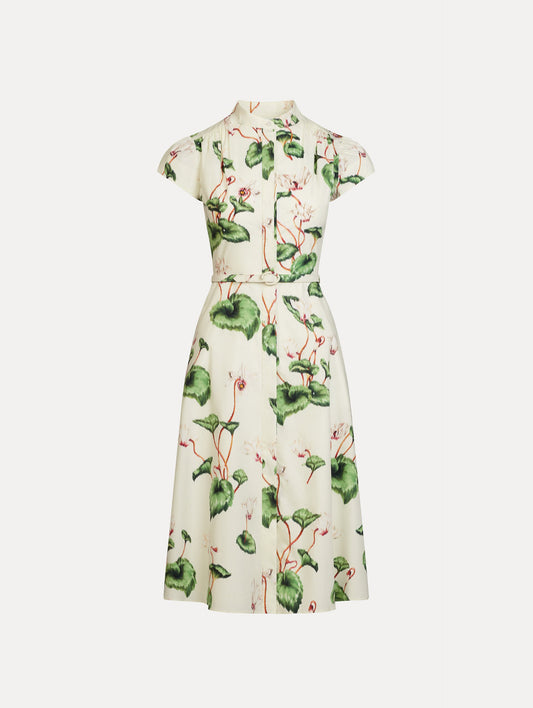 Chiné Cyclamen Cotton Poplin Cap Sleeve Dress White/ivory / Oscar de la Renta