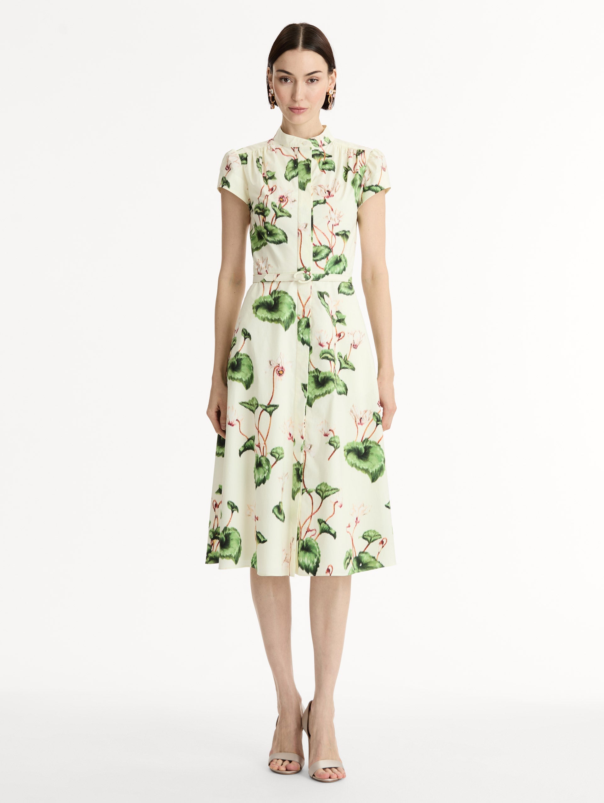 Chiné Cyclamen Cotton Poplin Cap Sleeve Dress White/ivory / Oscar de la Renta