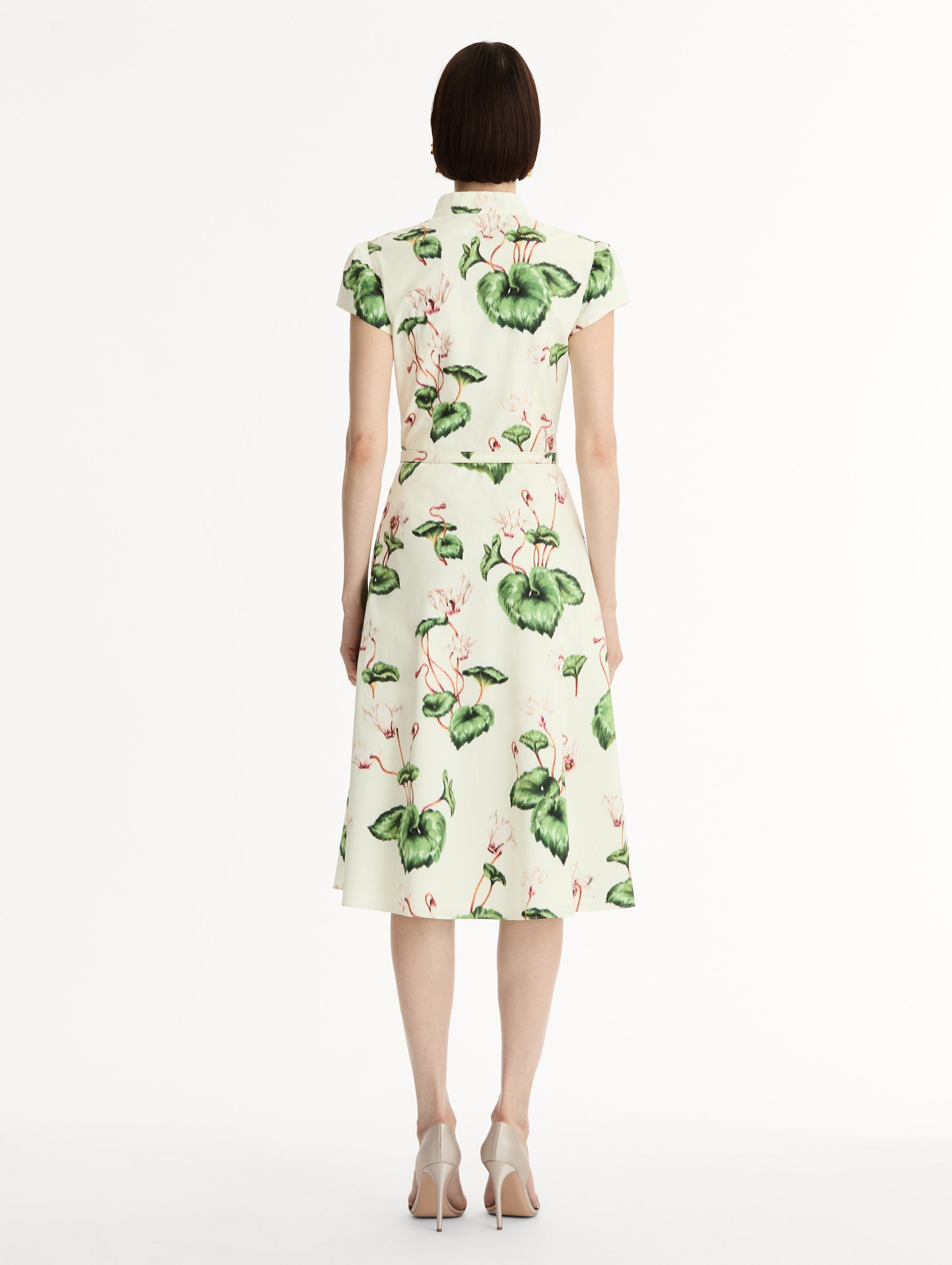 Chiné Cyclamen Cotton Poplin Cap Sleeve Dress White/ivory / Oscar de la Renta