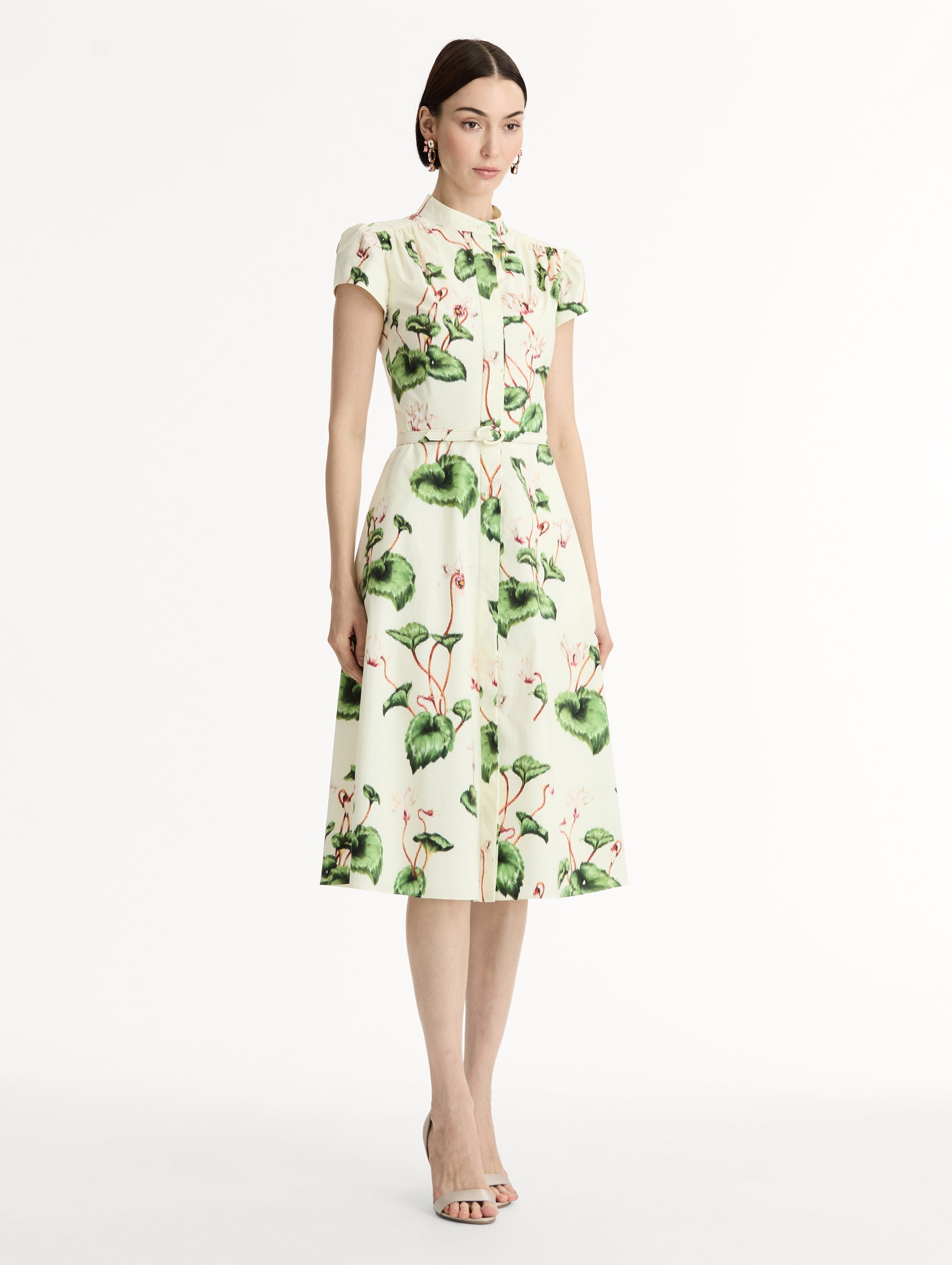 Chiné Cyclamen Cotton Poplin Cap Sleeve Dress White/ivory / Oscar de la Renta