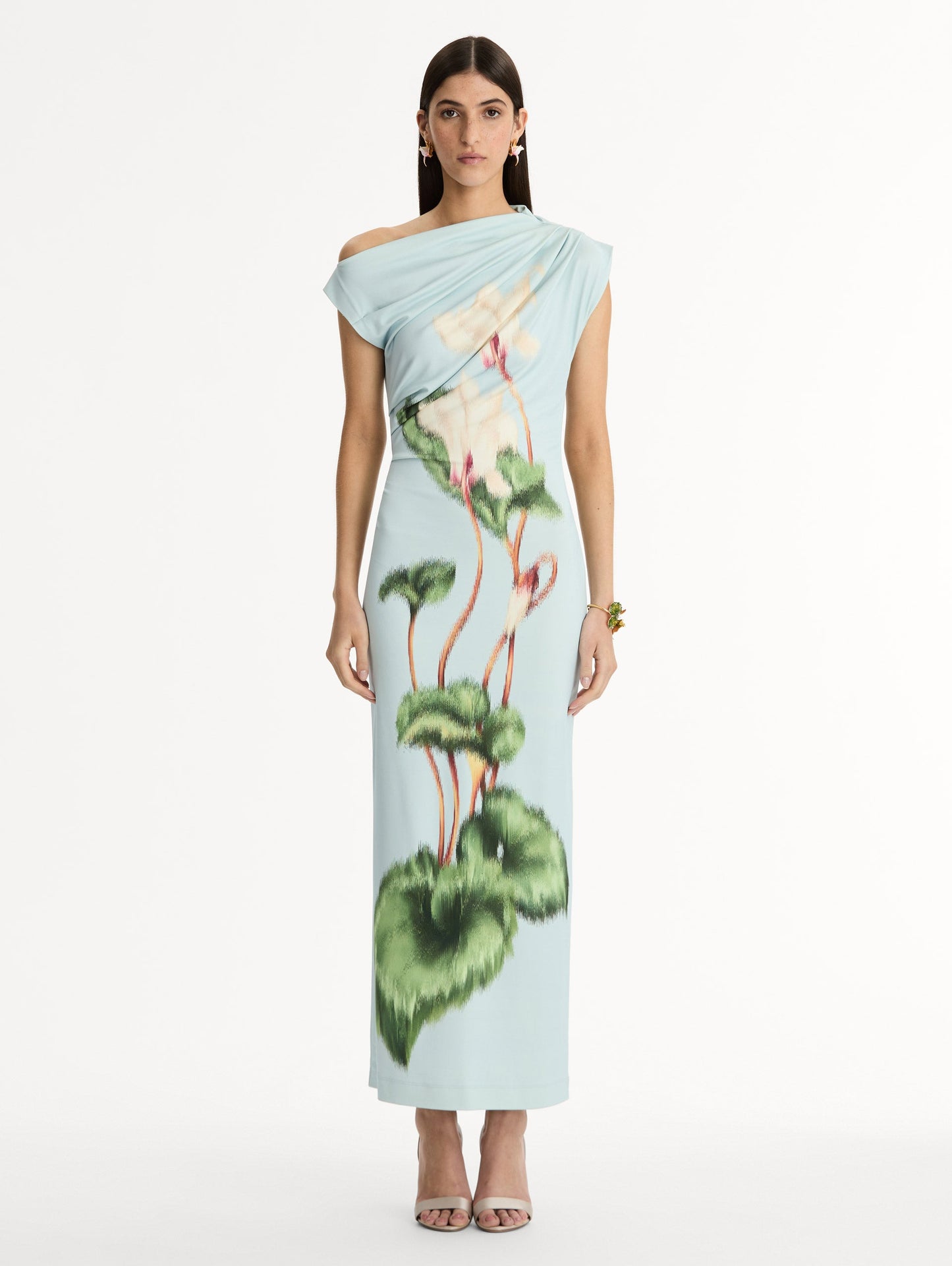 Chiné Cyclamen Jersey Dress White/light blue / Oscar de la Renta