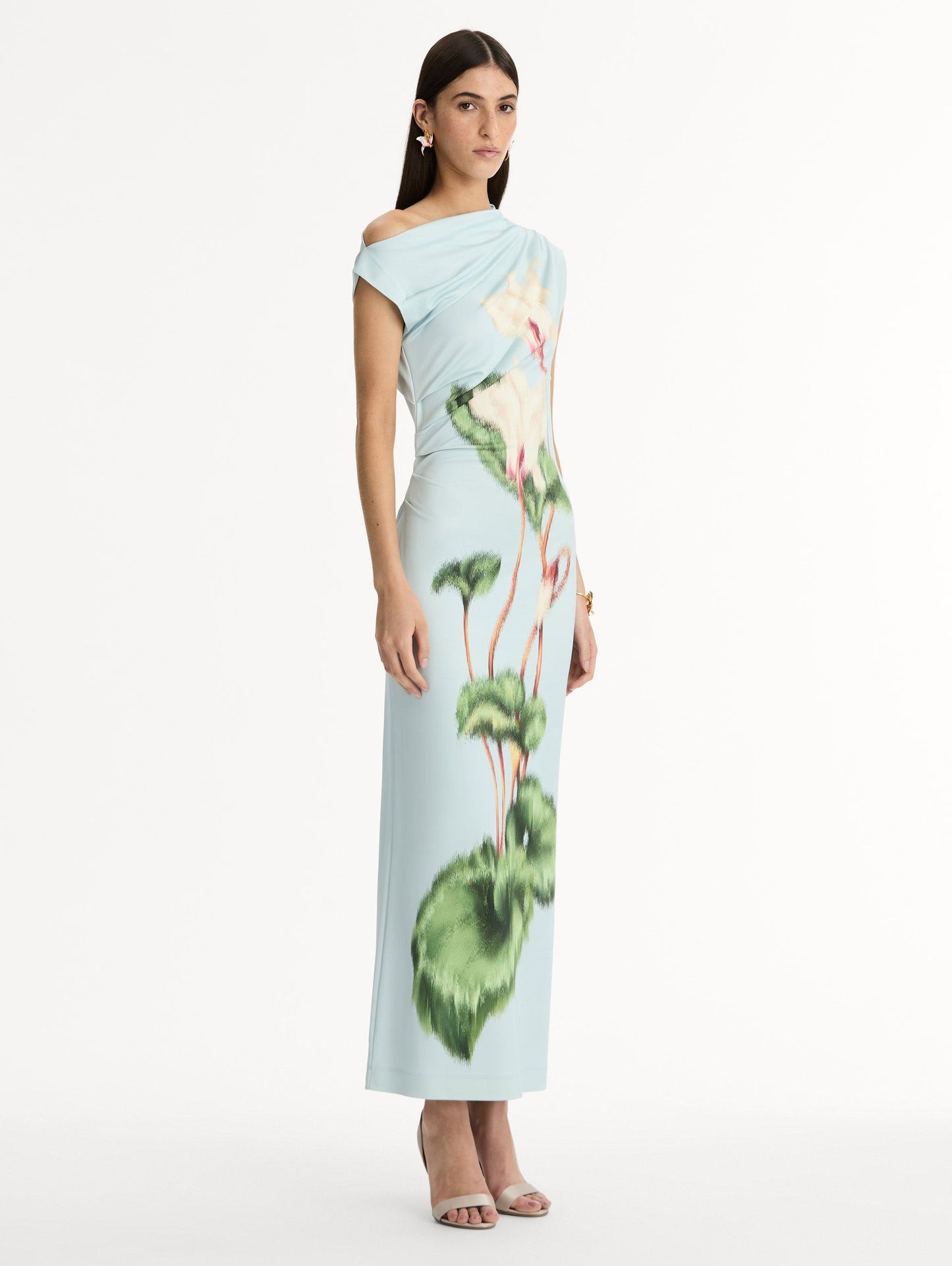 Chiné Cyclamen Jersey Dress White/light blue / Oscar de la Renta