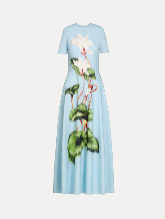 Chiné Cyclamen Cotton Poplin Dress White/light blue / Oscar de la Renta