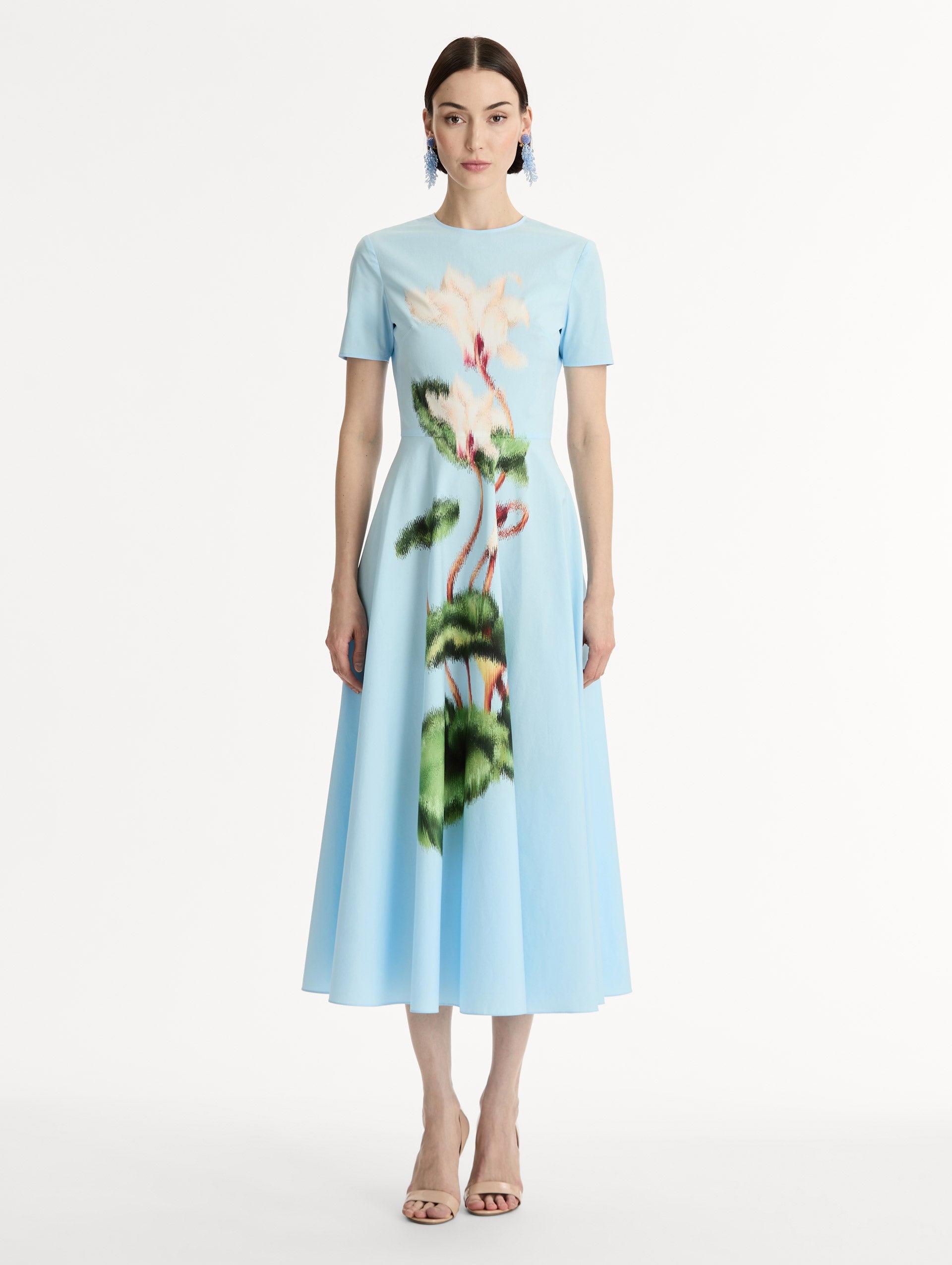 Chiné Cyclamen Cotton Poplin Dress White/light blue / Oscar de la Renta