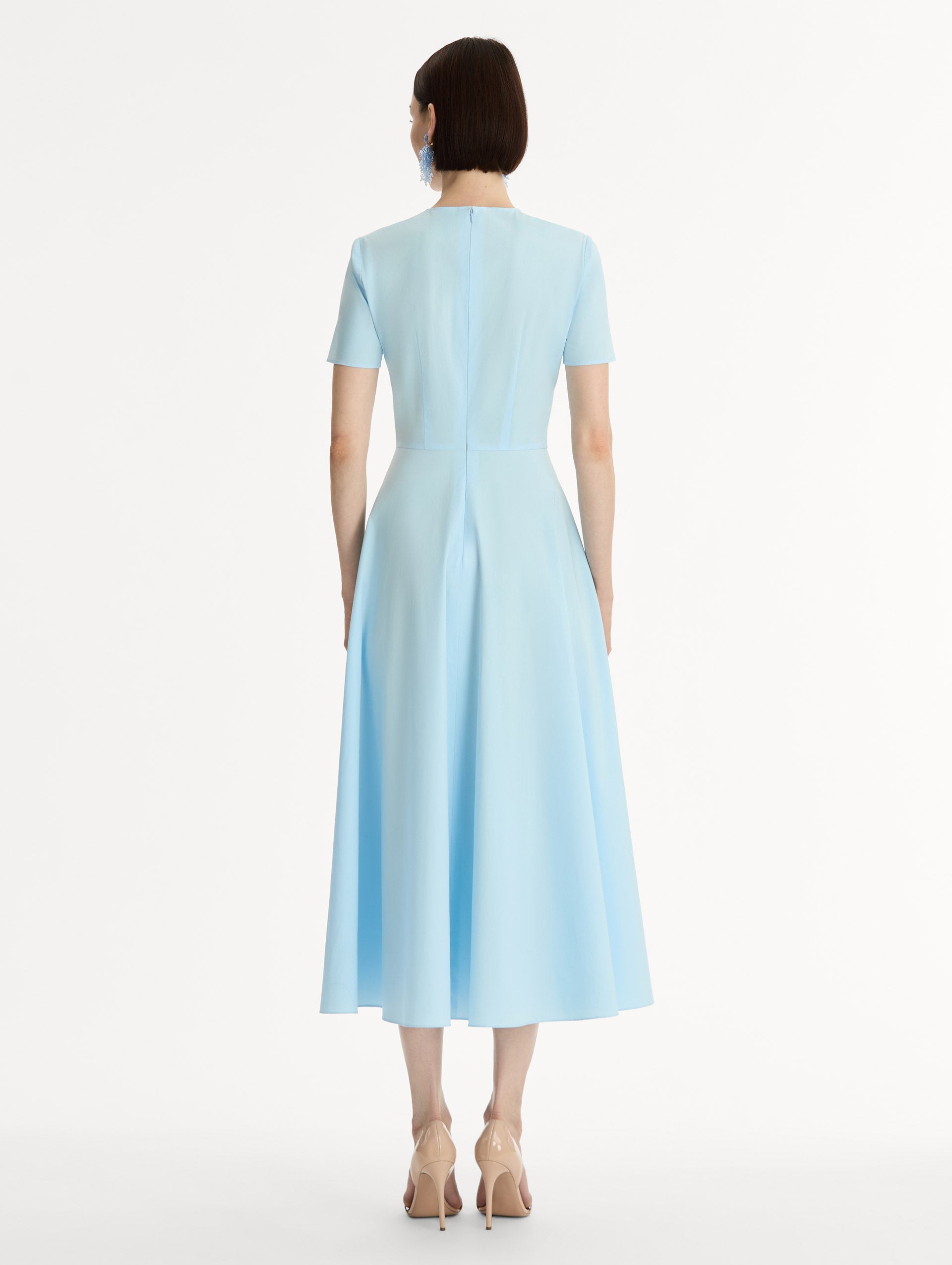 Chiné Cyclamen Cotton Poplin Dress White/light blue / Oscar de la Renta