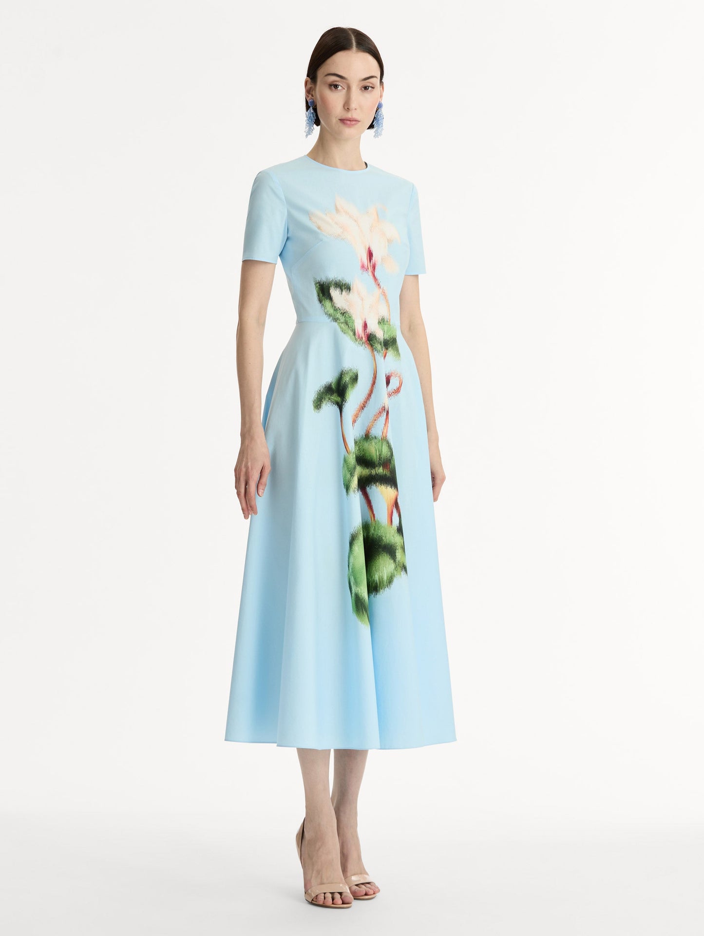 Chiné Cyclamen Cotton Poplin Dress White/light blue / Oscar de la Renta