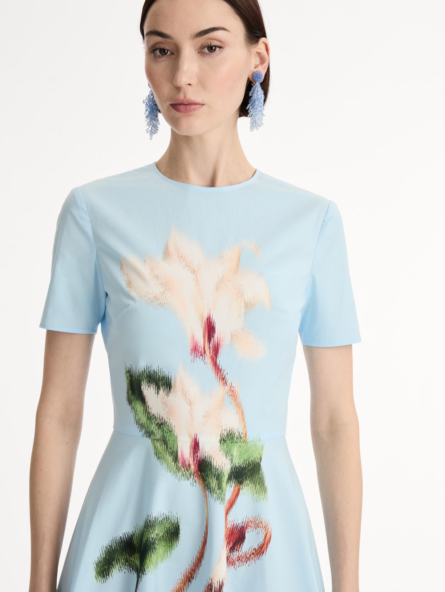 Chiné Cyclamen Cotton Poplin Dress White/light blue / Oscar de la Renta