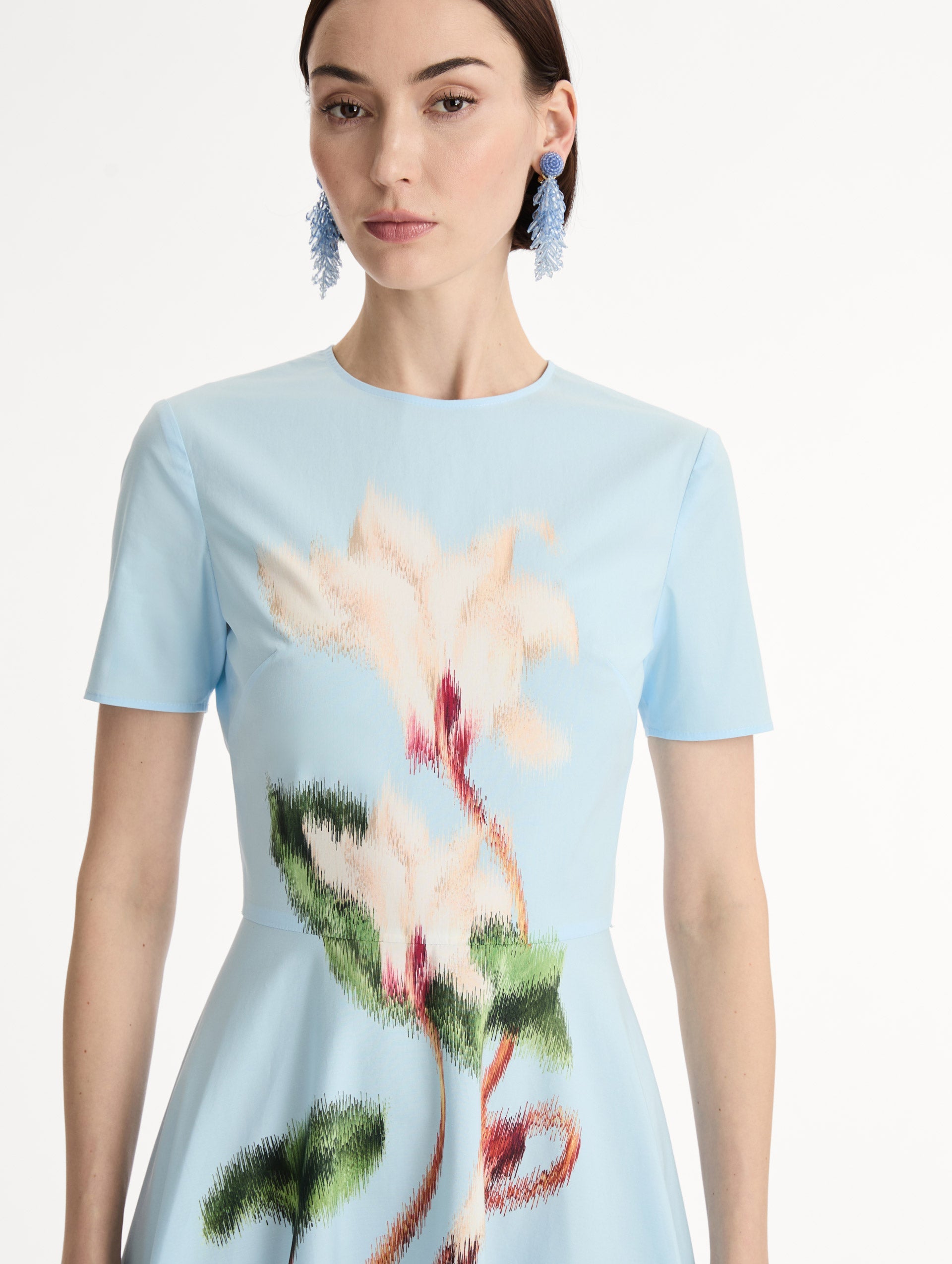 Chiné Cyclamen Cotton Poplin Dress White/light blue / Oscar de la Renta