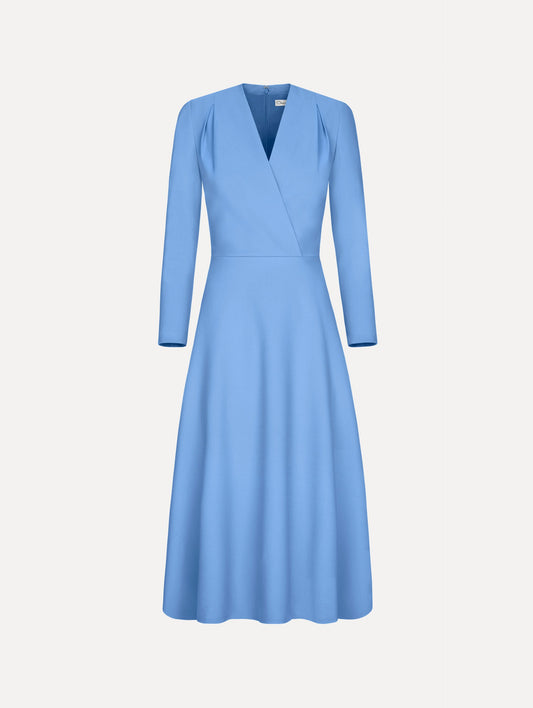 Wool-Blend Long-Sleeve Dress Hydrangea / Oscar de la Renta