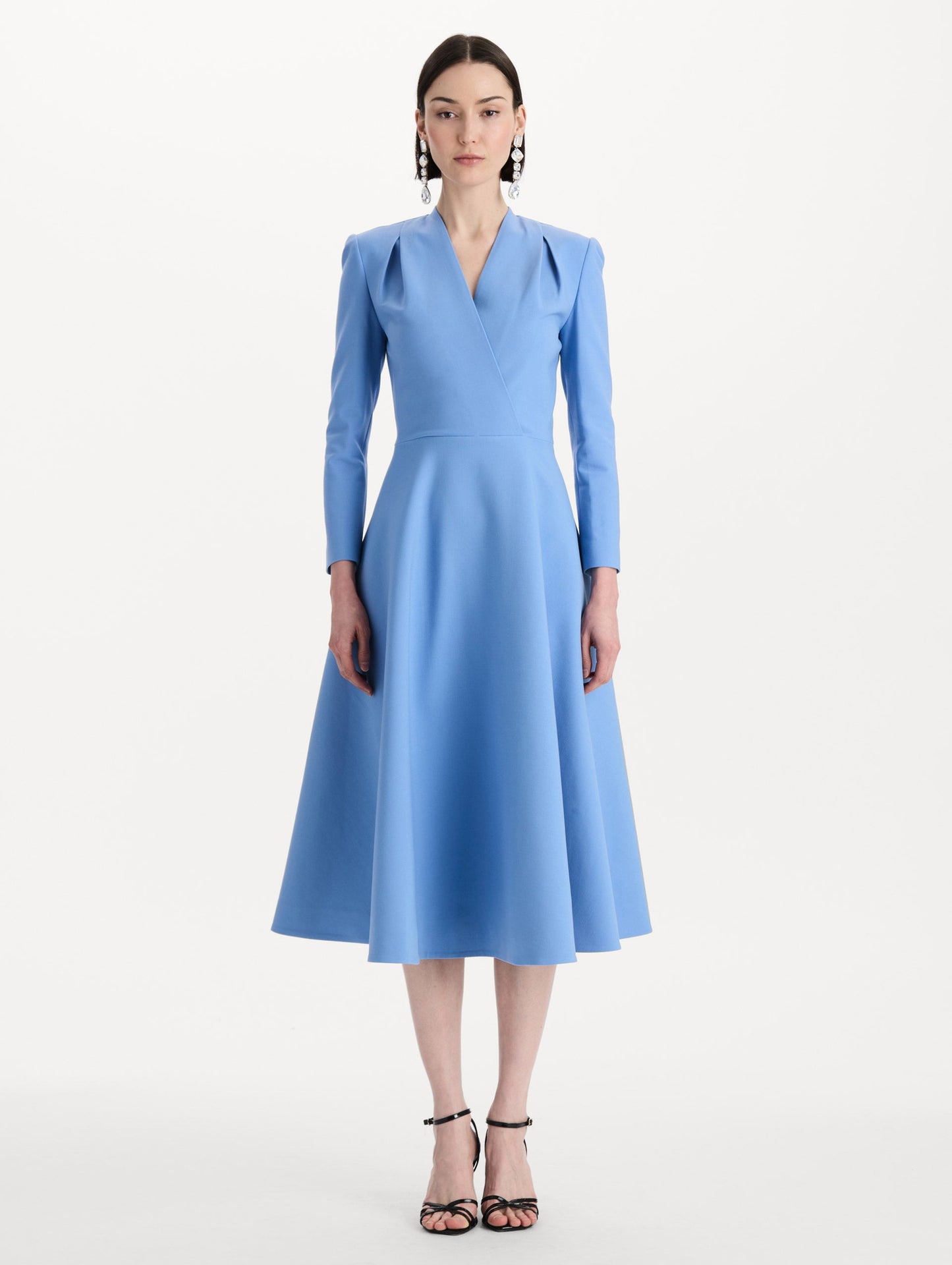 Wool-Blend Long-Sleeve Dress Hydrangea / Oscar de la Renta
