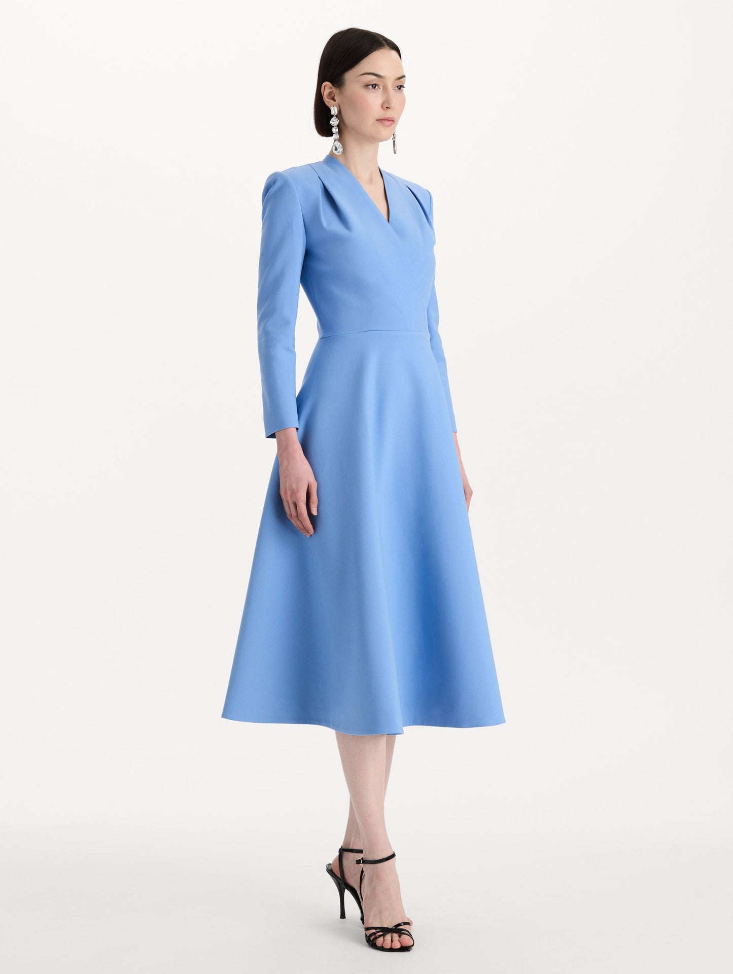 Wool-Blend Long-Sleeve Dress Hydrangea / Oscar de la Renta