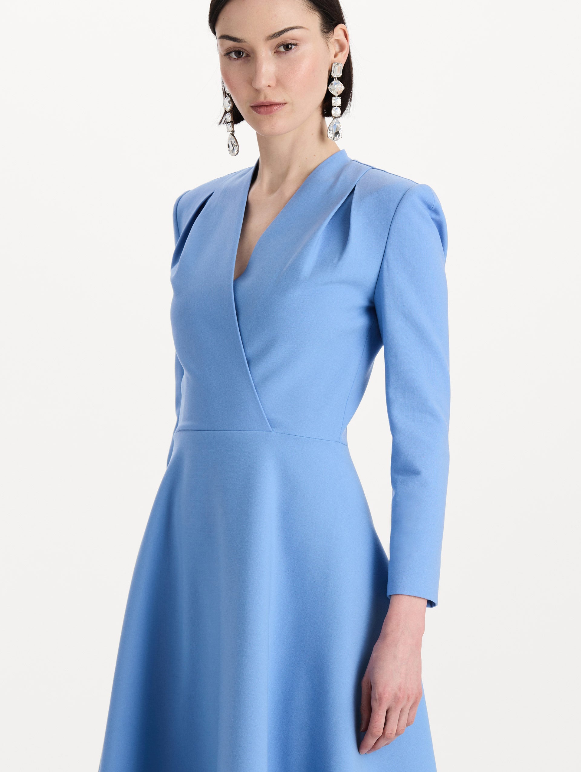 Wool-Blend Long-Sleeve Dress Hydrangea / Oscar de la Renta