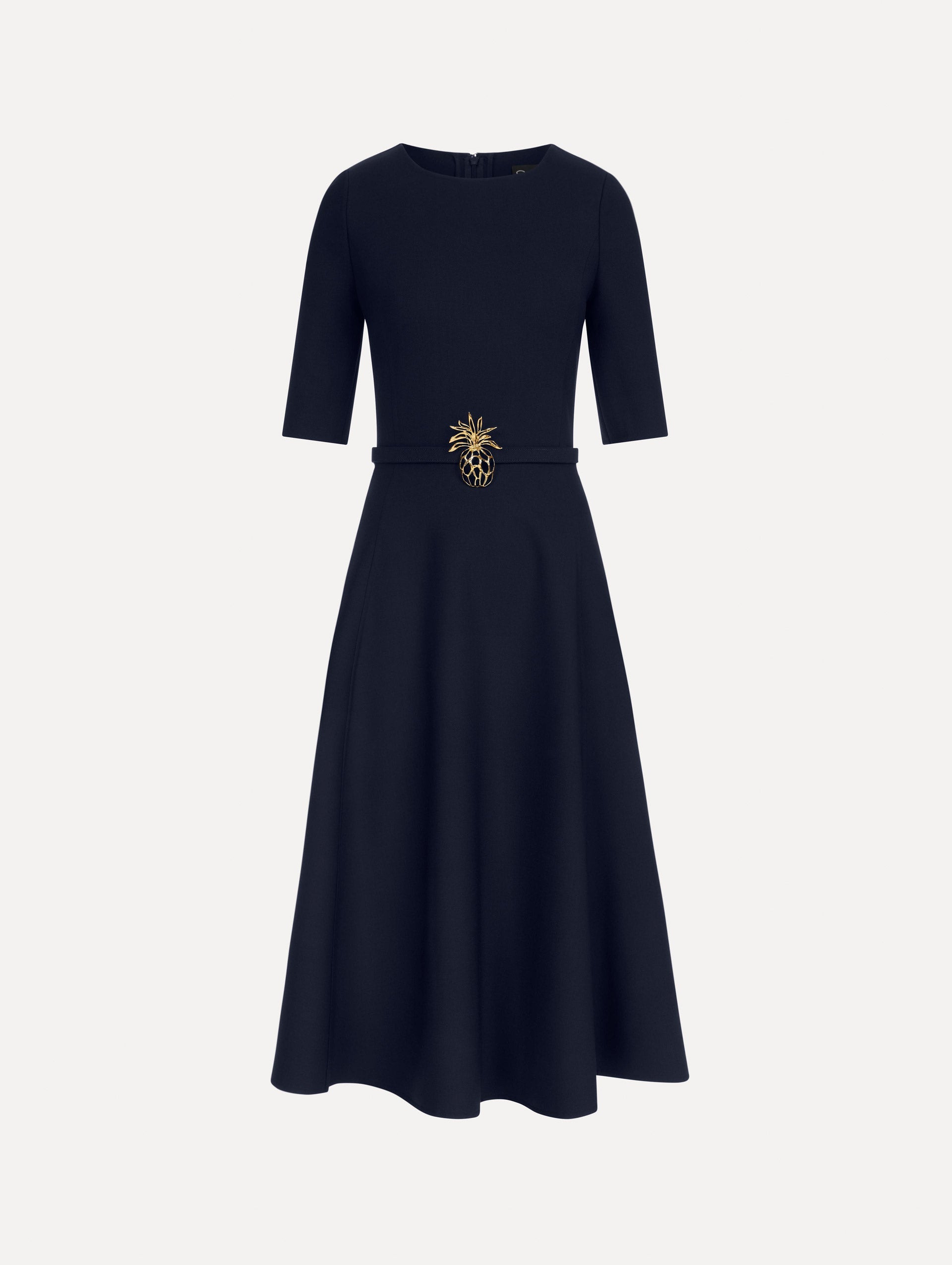 Pineapple Belt Wool Dress Navy / Oscar de la Renta