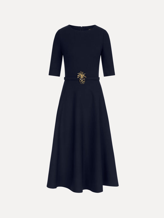 Pineapple Belt Wool Dress Navy / Oscar de la Renta